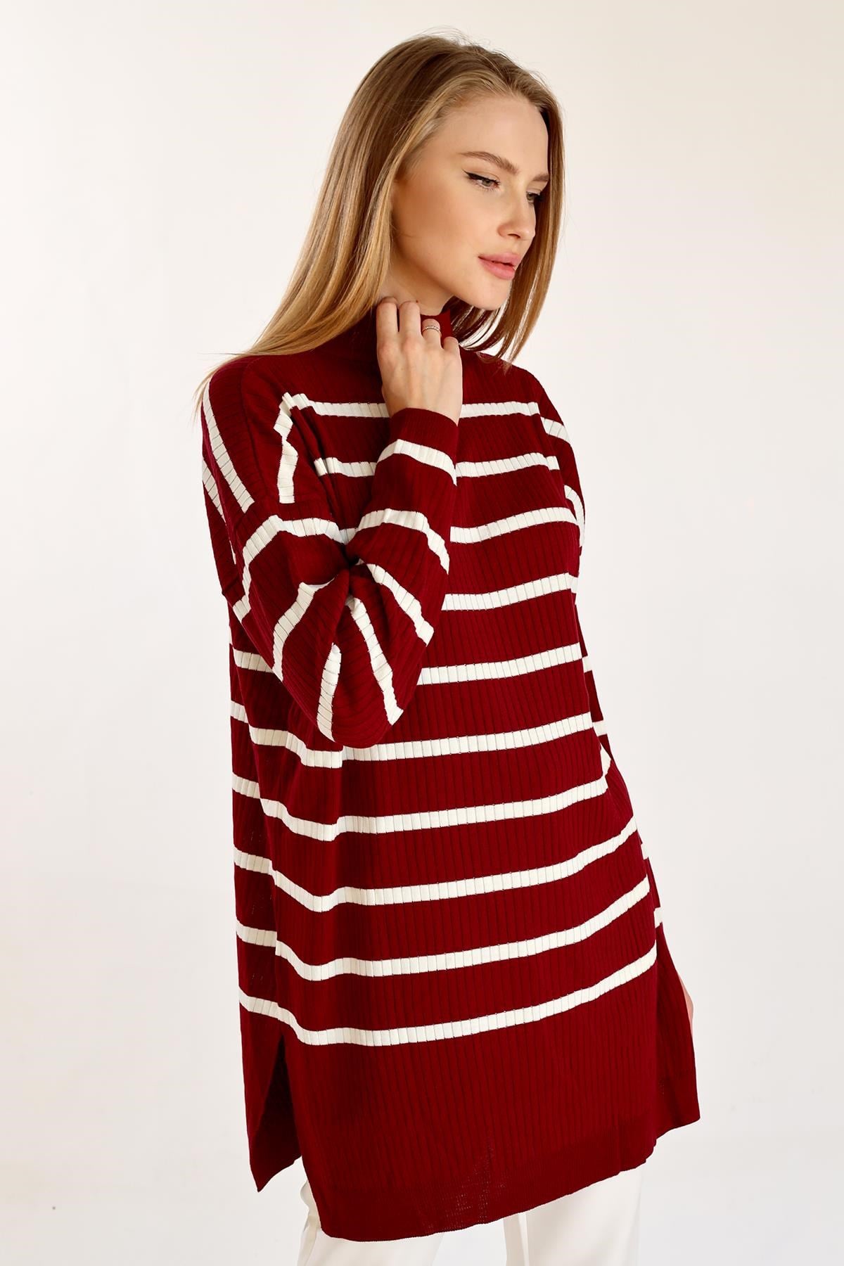 Çizgili Balıkçı Yaka Tunik 5415 Bordo 3