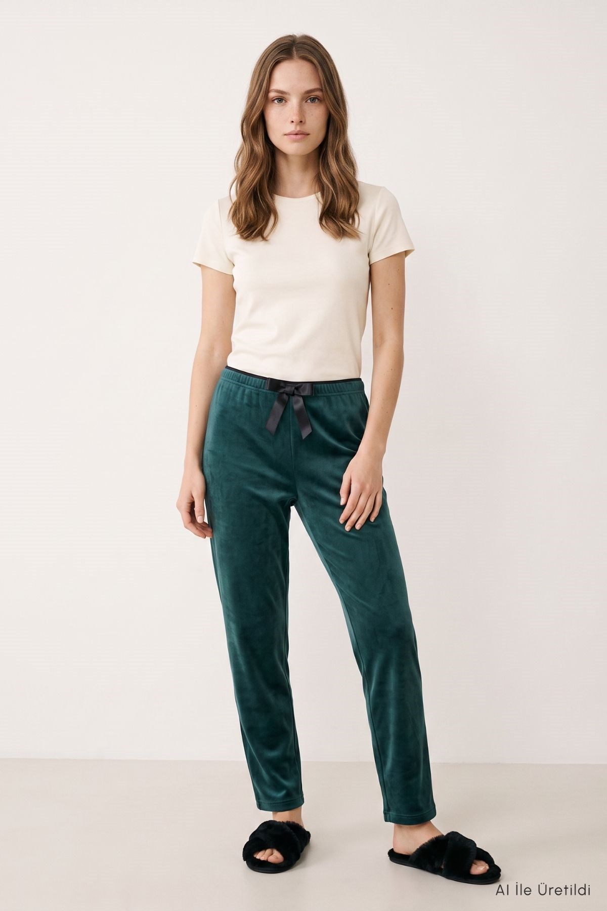 Bel Lastikli Kadife Pijama 0601 Zümrüt