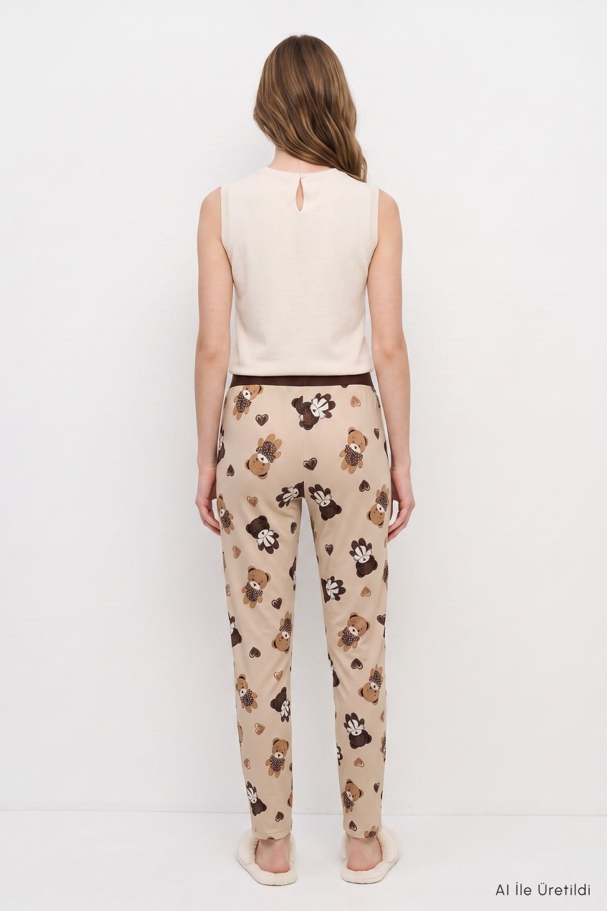 Ayıcık Desen Pijama 4535-1 Koyu Bej 4