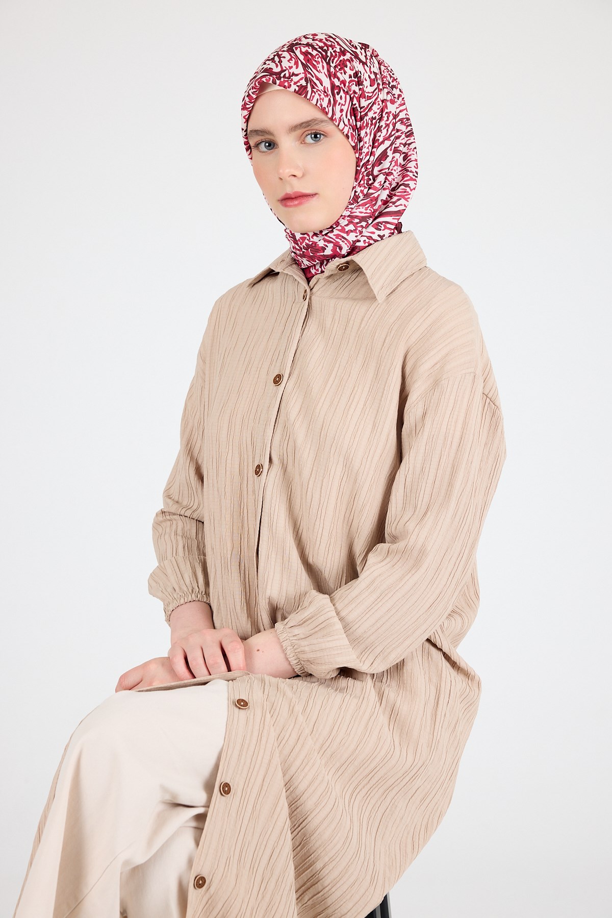 Kırmızı Ebru Desenli Eşarp 3012 2