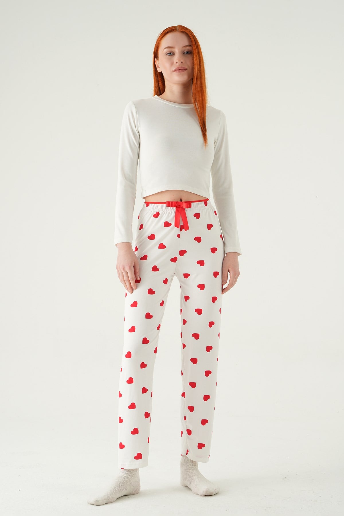 Kalp Desen Pijama 4530 Beyaz