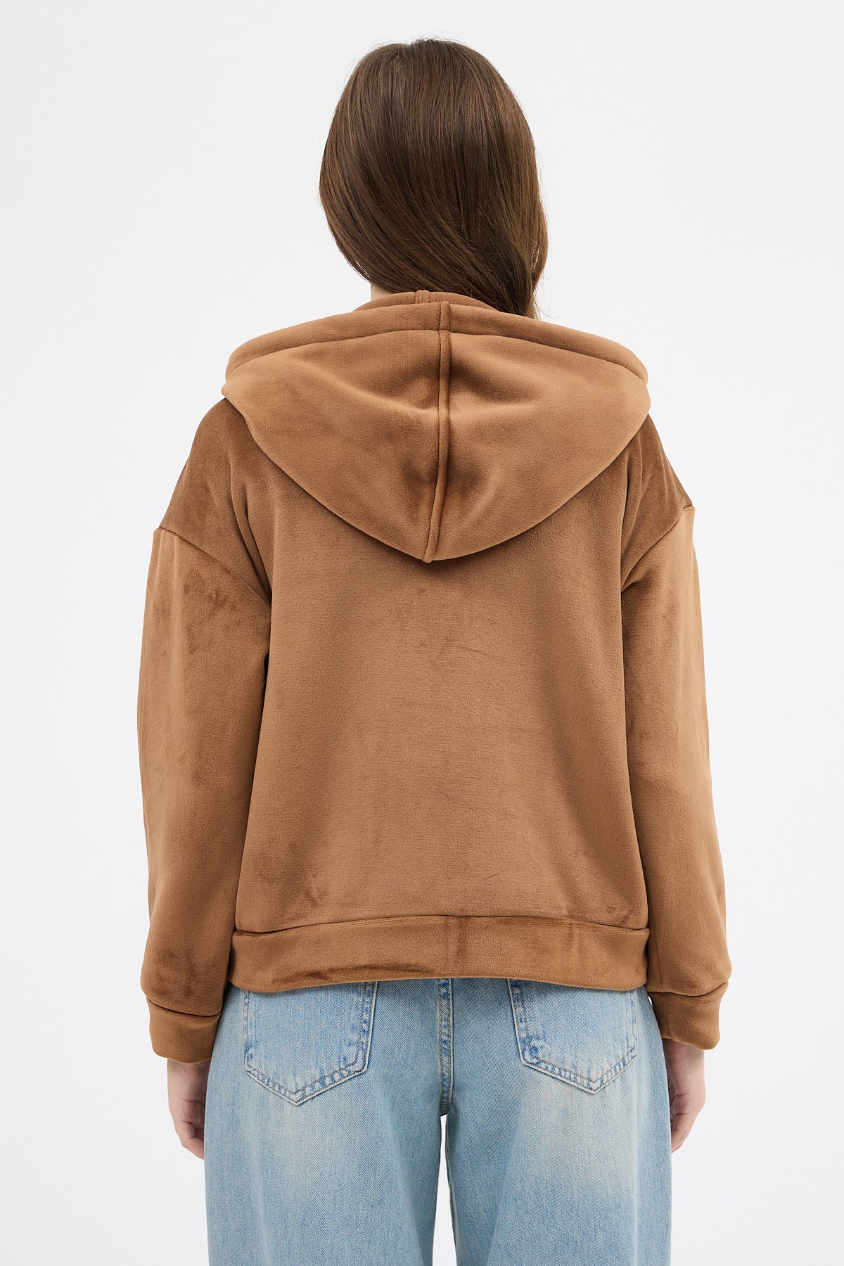 Taba Kadın Fermuarlı Kapüşonlu Sweatshirt 3059A 5
