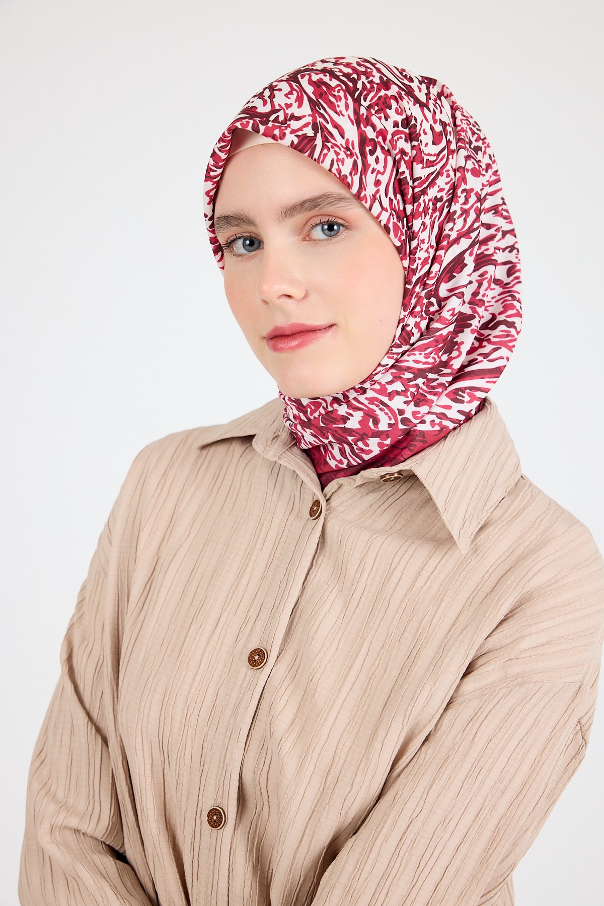 Kırmızı Ebru Desenli Eşarp 3012 5