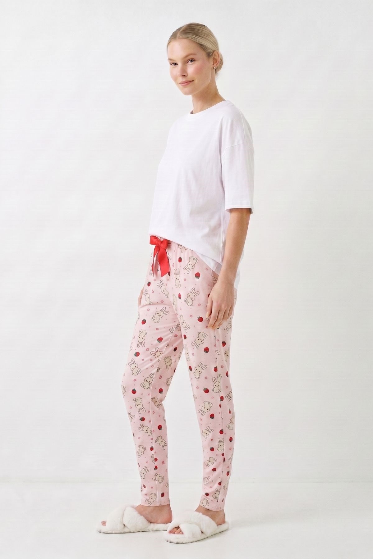 Tavşan Desen Pijama 6453 Pembe 2