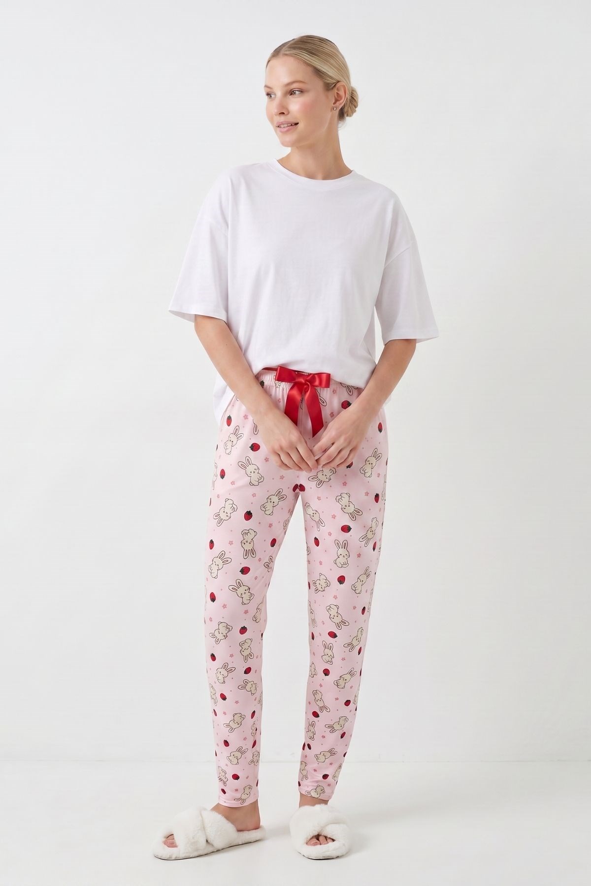 Tavşan Desen Pijama 6453 Pembe