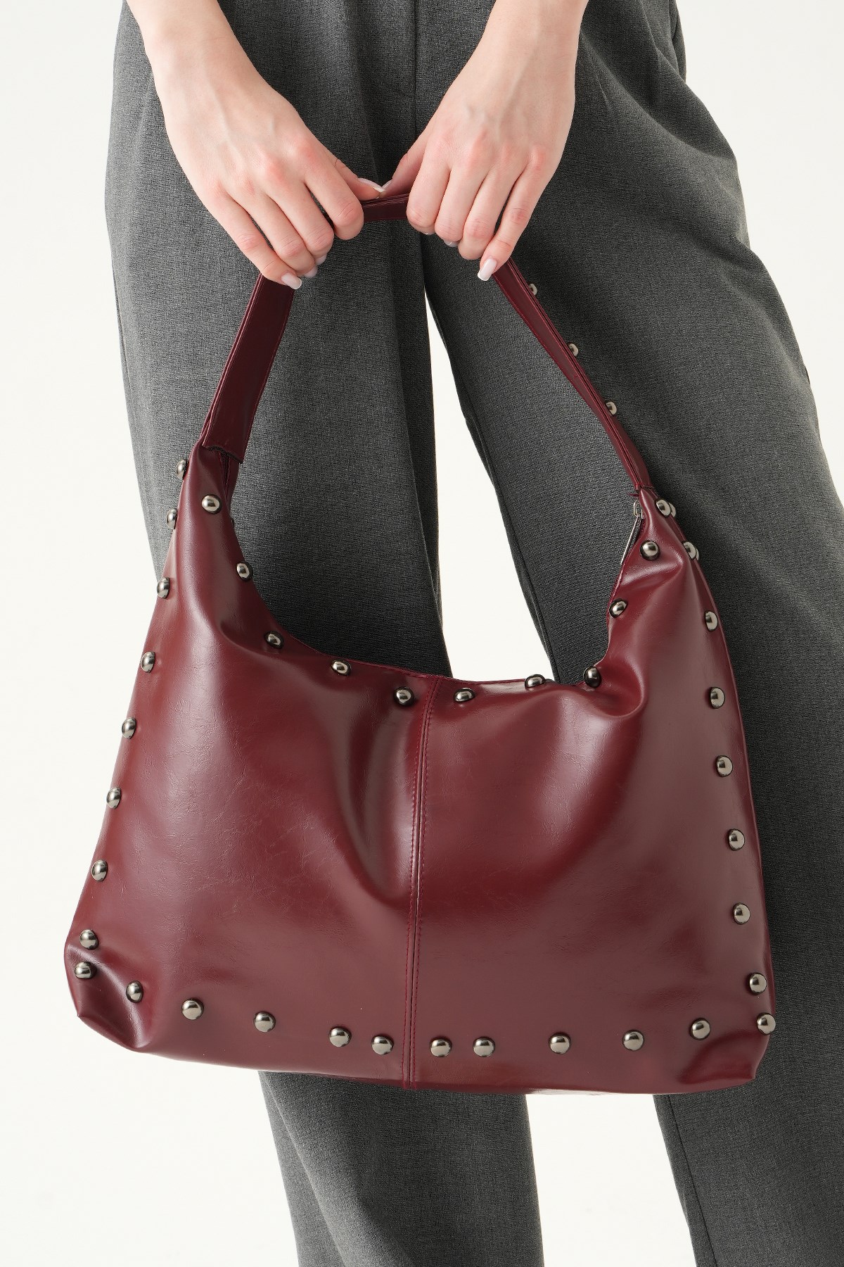 Zımbalı Omuz Çantası 9225 Bordo 2