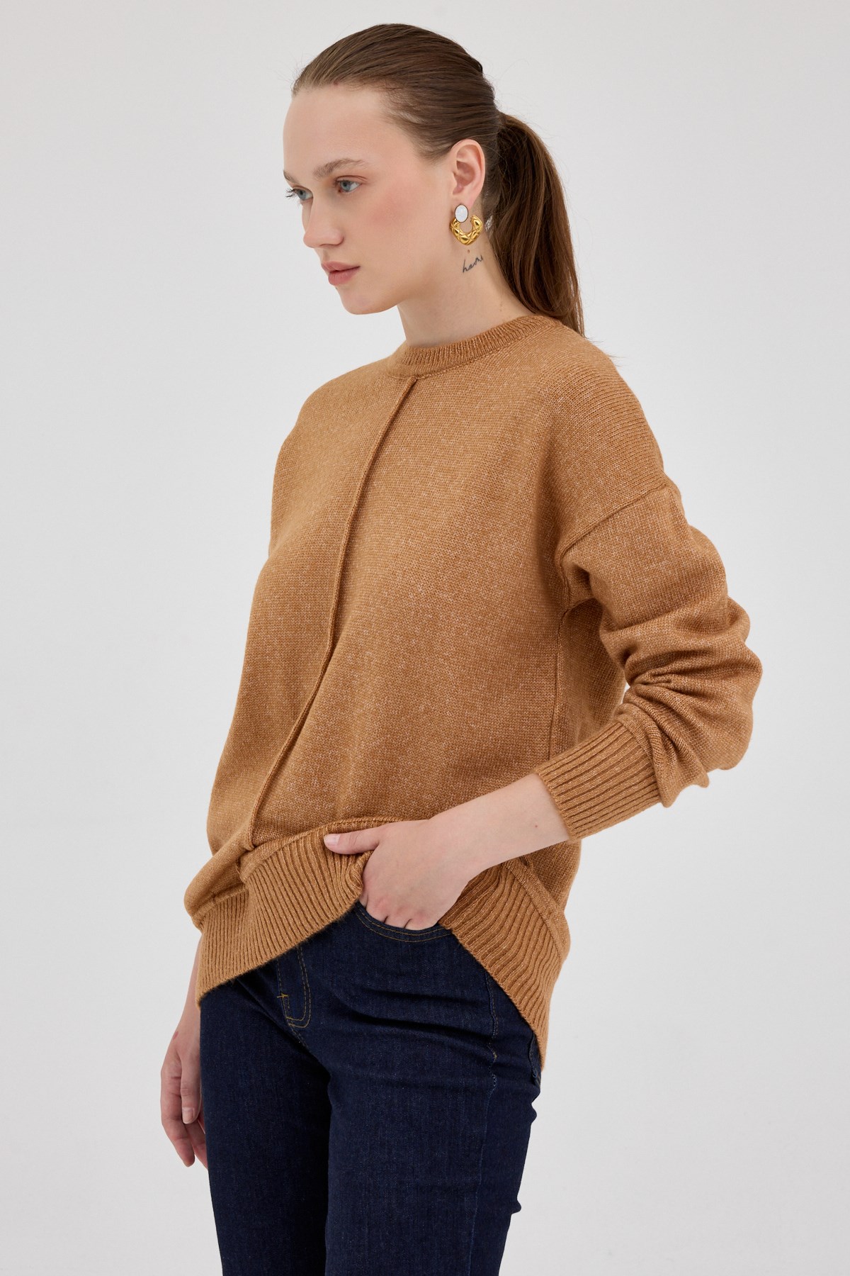 Taba Oversize Bisiklet Yaka Kadın Kazak 2345 7