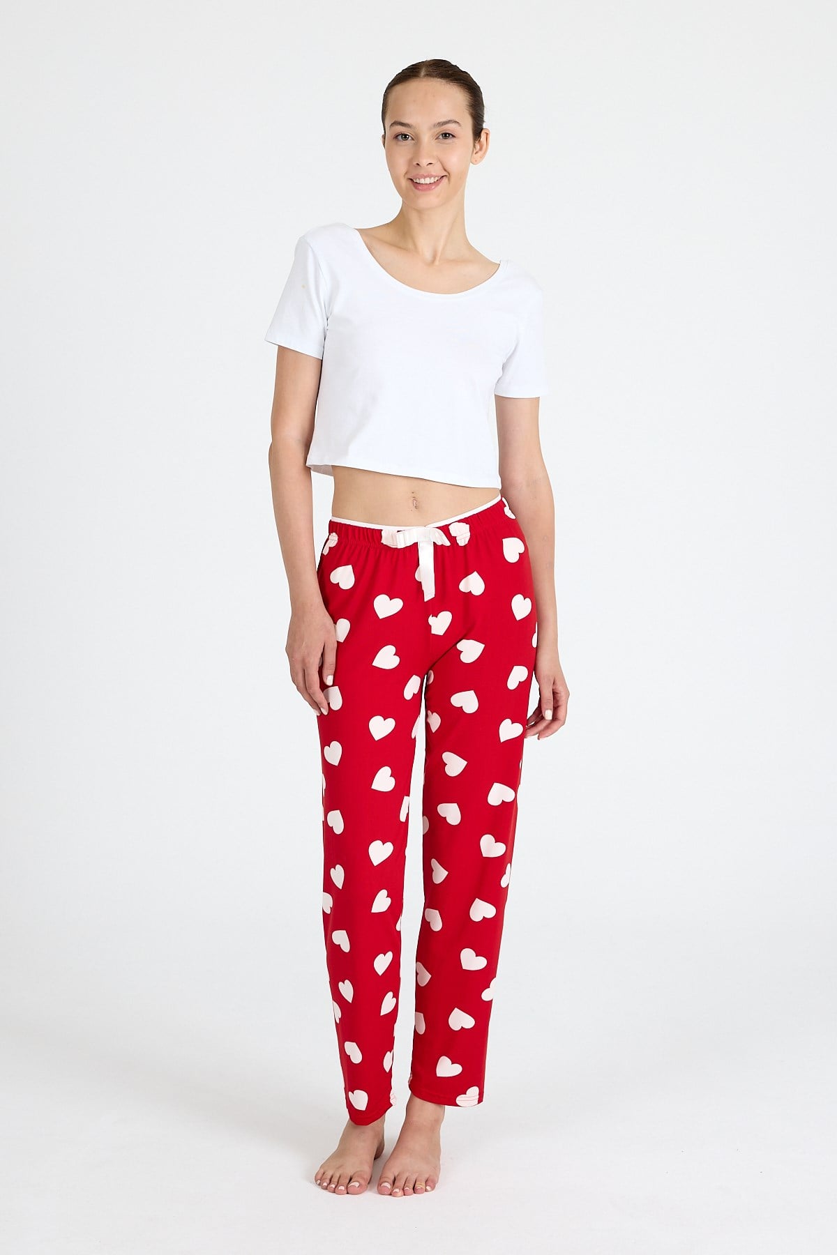 Kırmızı Kalp Desenli Örme Pijama Altı 4522 2