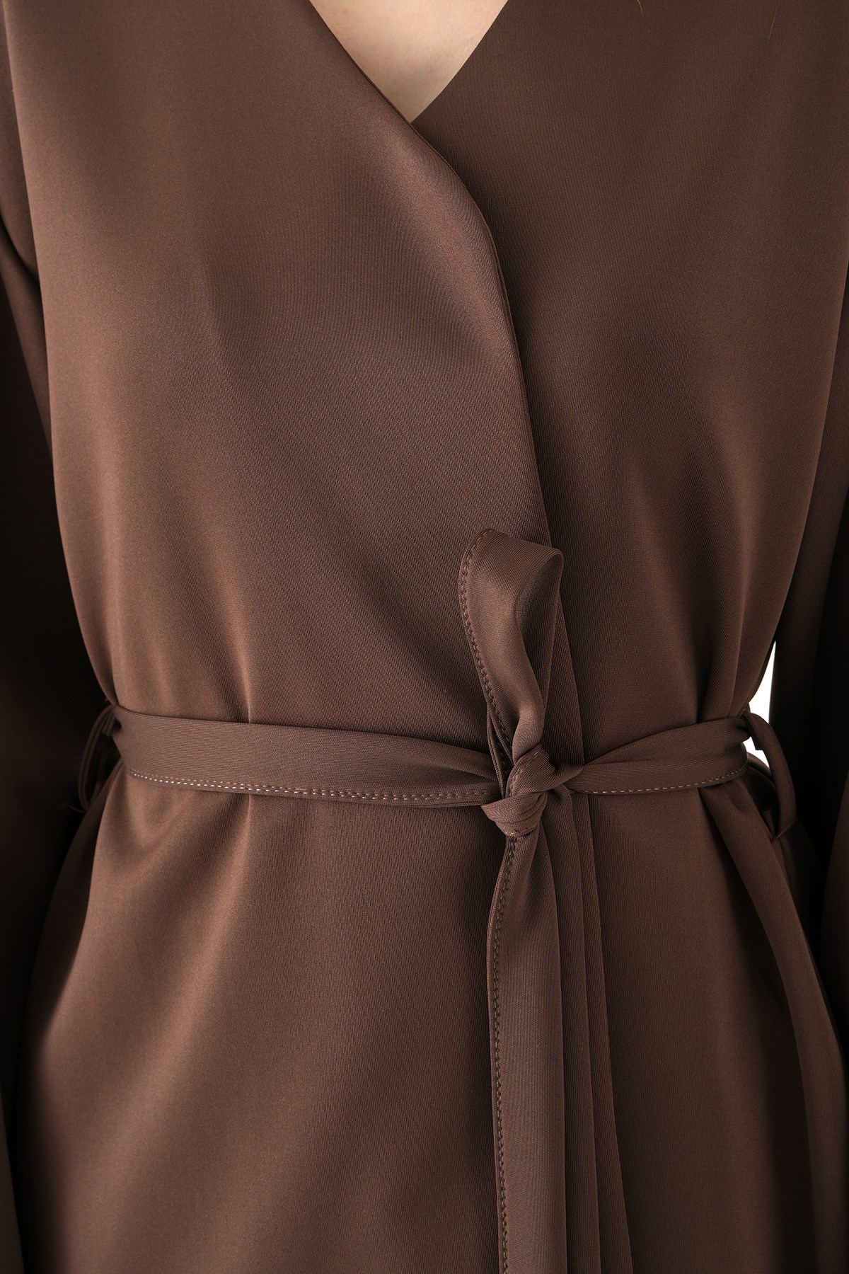Kuşaklı Geniş Kol Kimono 3068A Kahve 4