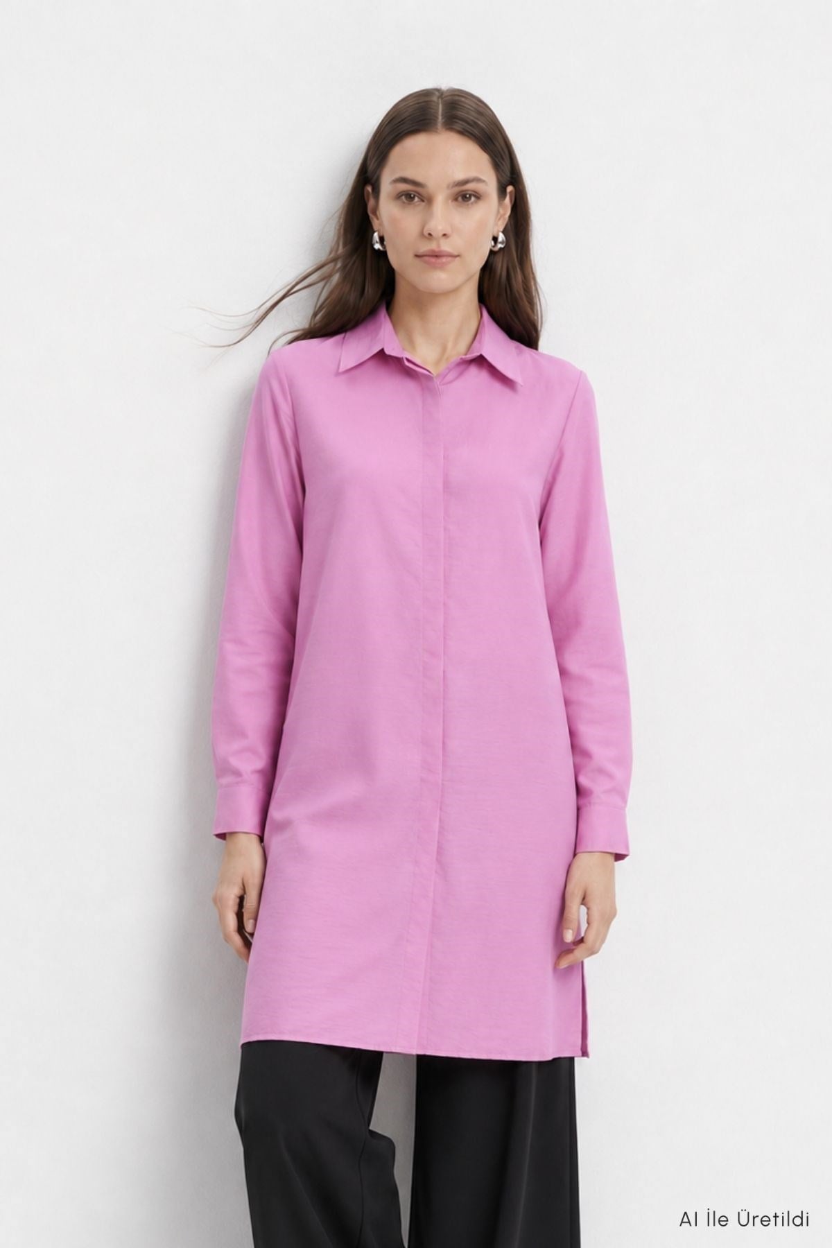 Gizli Düğmeli Tunik 8698 Pembe 2