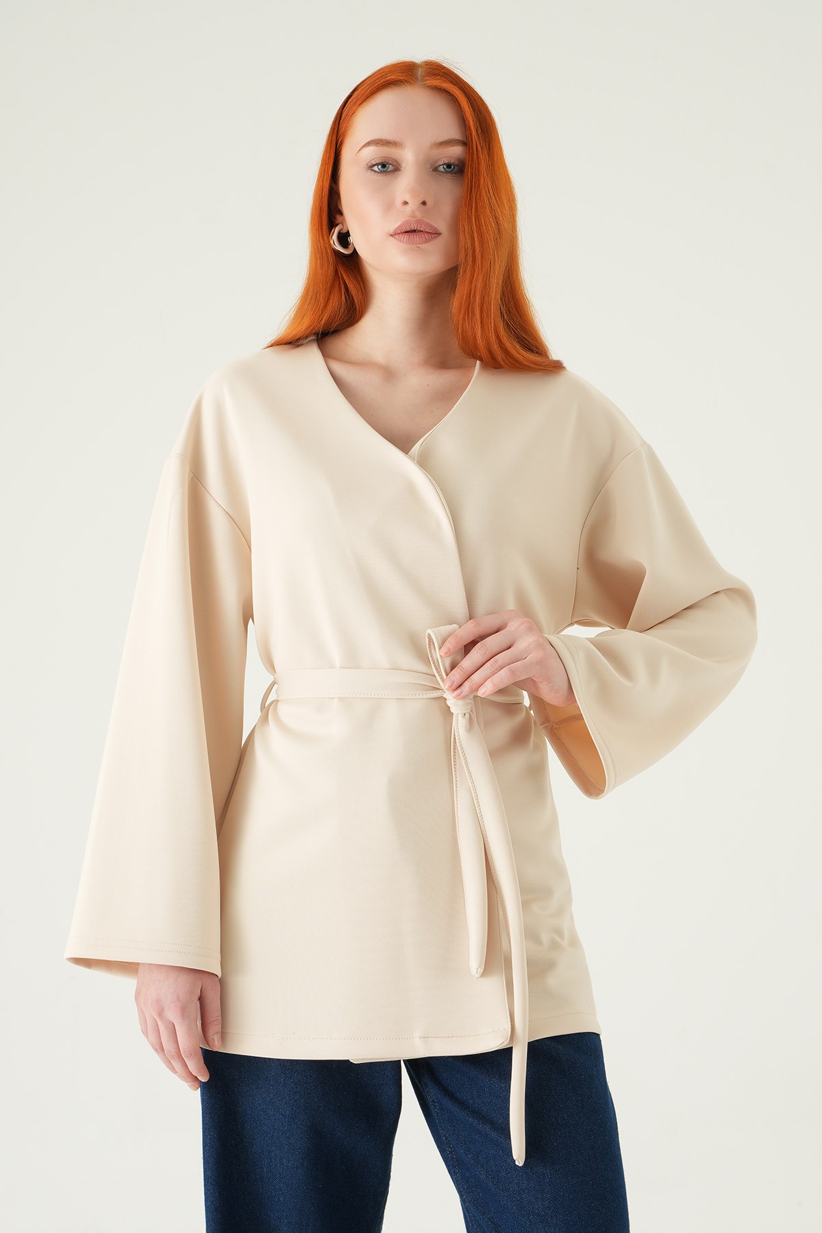 Kuşaklı Geniş Kol Kimono 3068A Taş 6