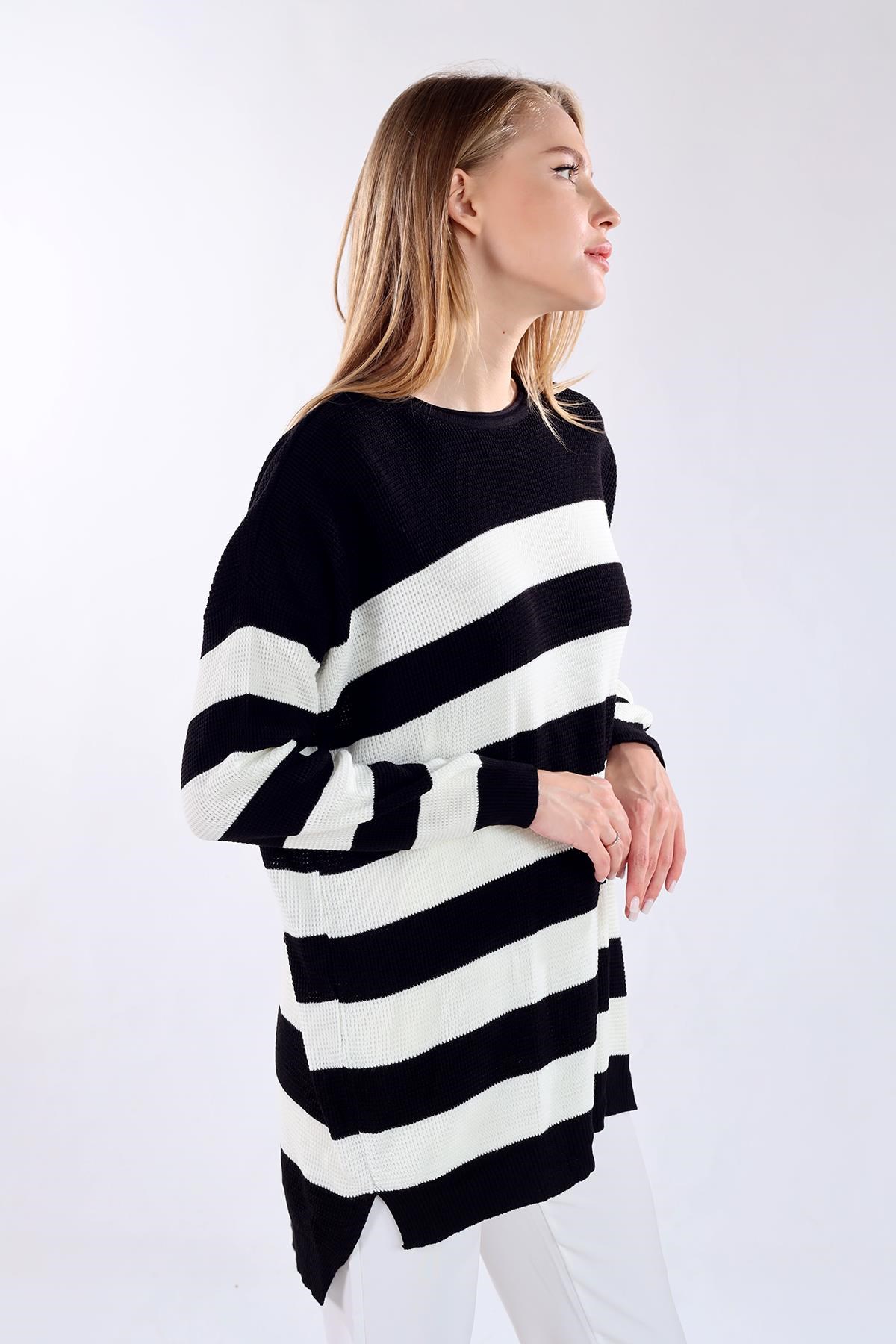 Bisiklet Yaka Çizgili Tunik 5380 Siyah