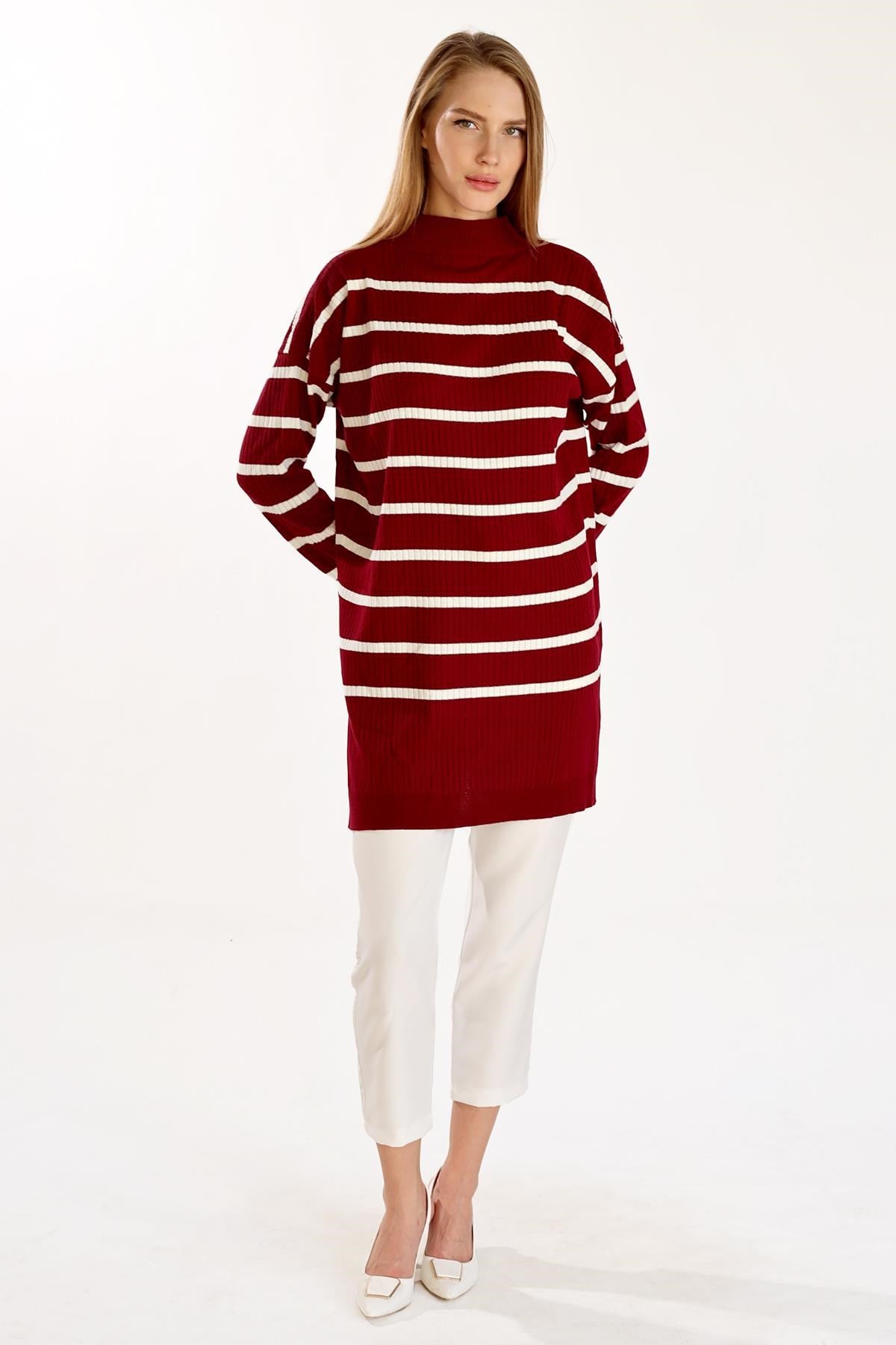 Çizgili Balıkçı Yaka Tunik 5415 Bordo 7
