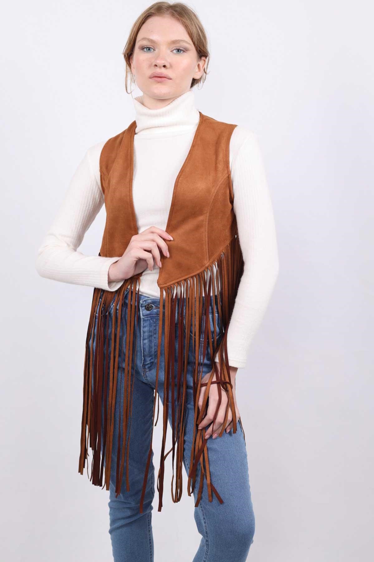 Püsküllü Yelek 5018 Taba