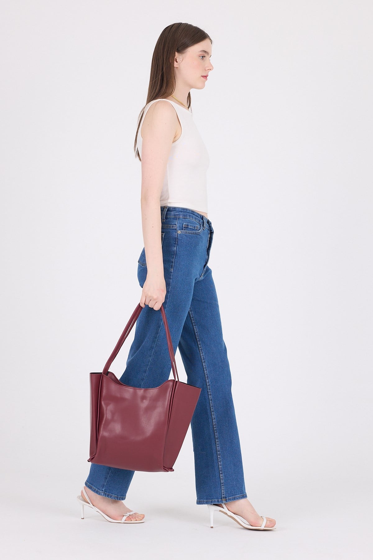 Bordo  Fermuarlı Omuz Çantası 9208 4