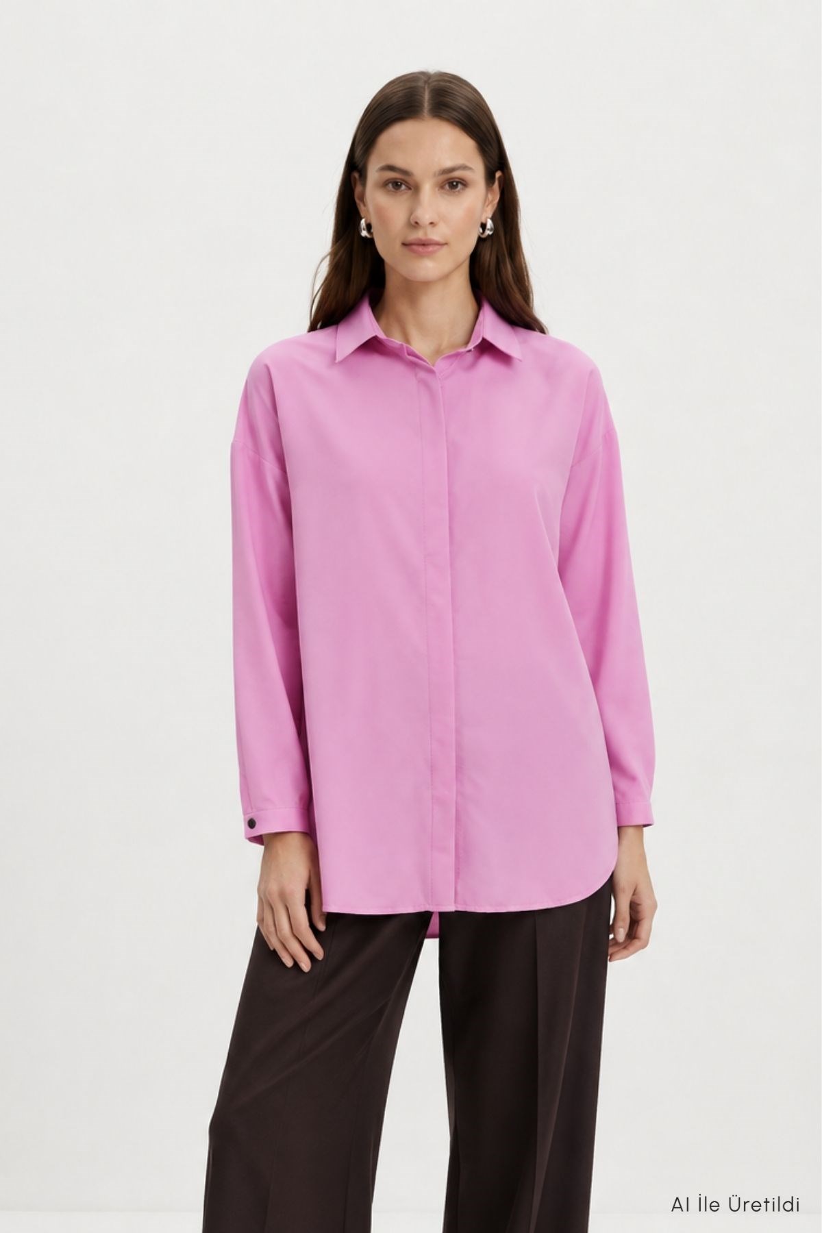 Düğmeli Salaş Tunik 4537 Pembe