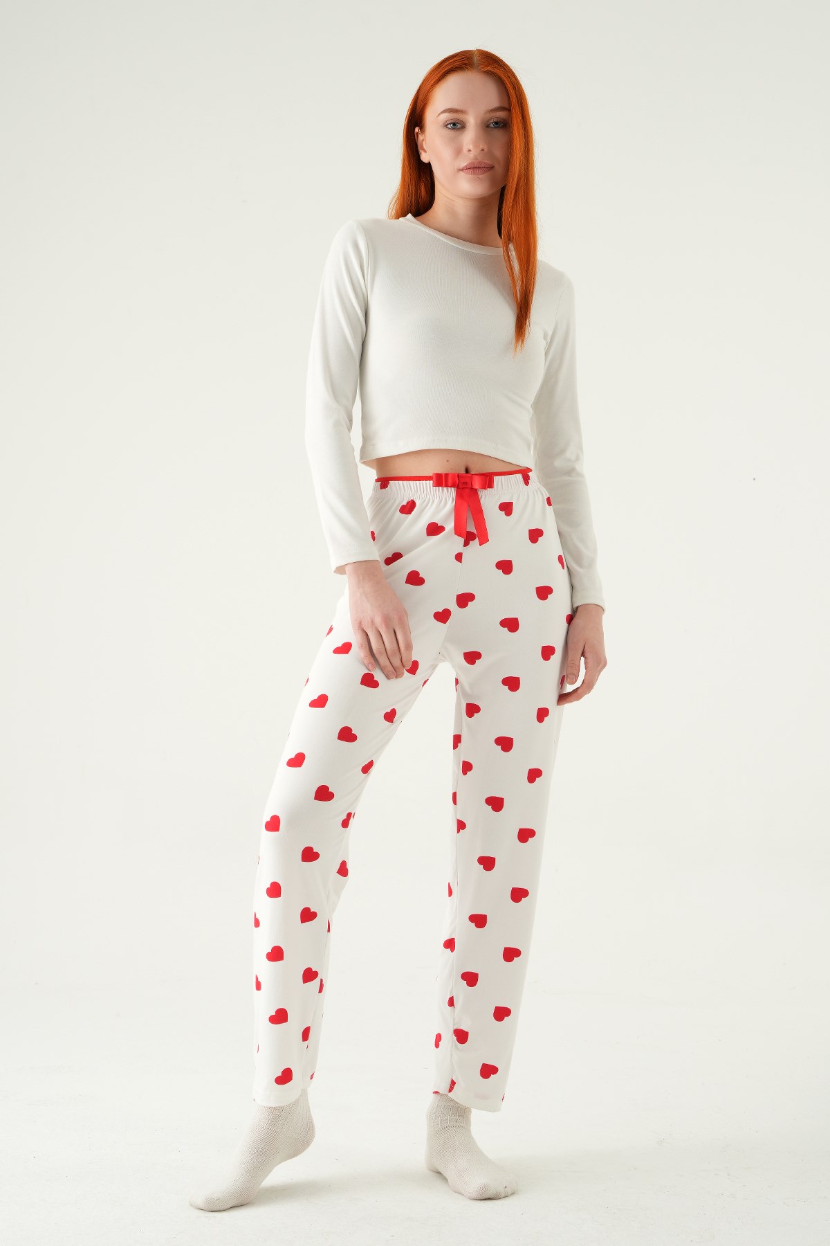 Kalp Desen Pijama 4530 Beyaz 2