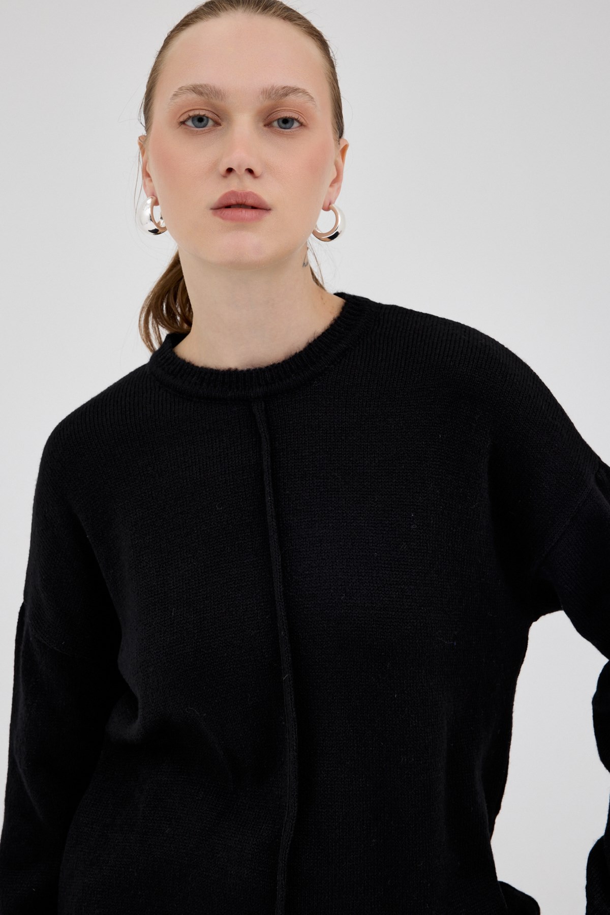 Siyah Oversize Bisiklet Yaka Kadın Kazak 2345 6