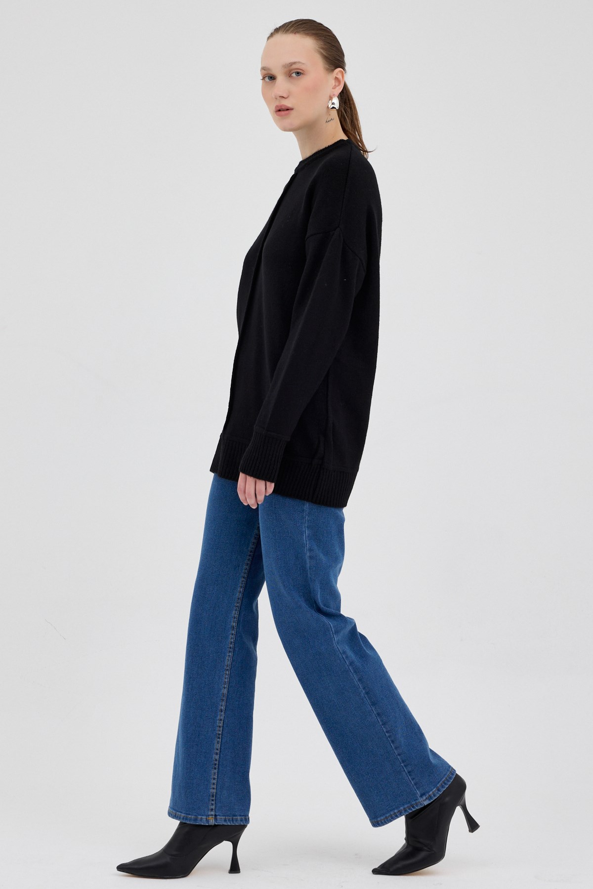 Siyah Oversize Bisiklet Yaka Kadın Kazak 2345 3
