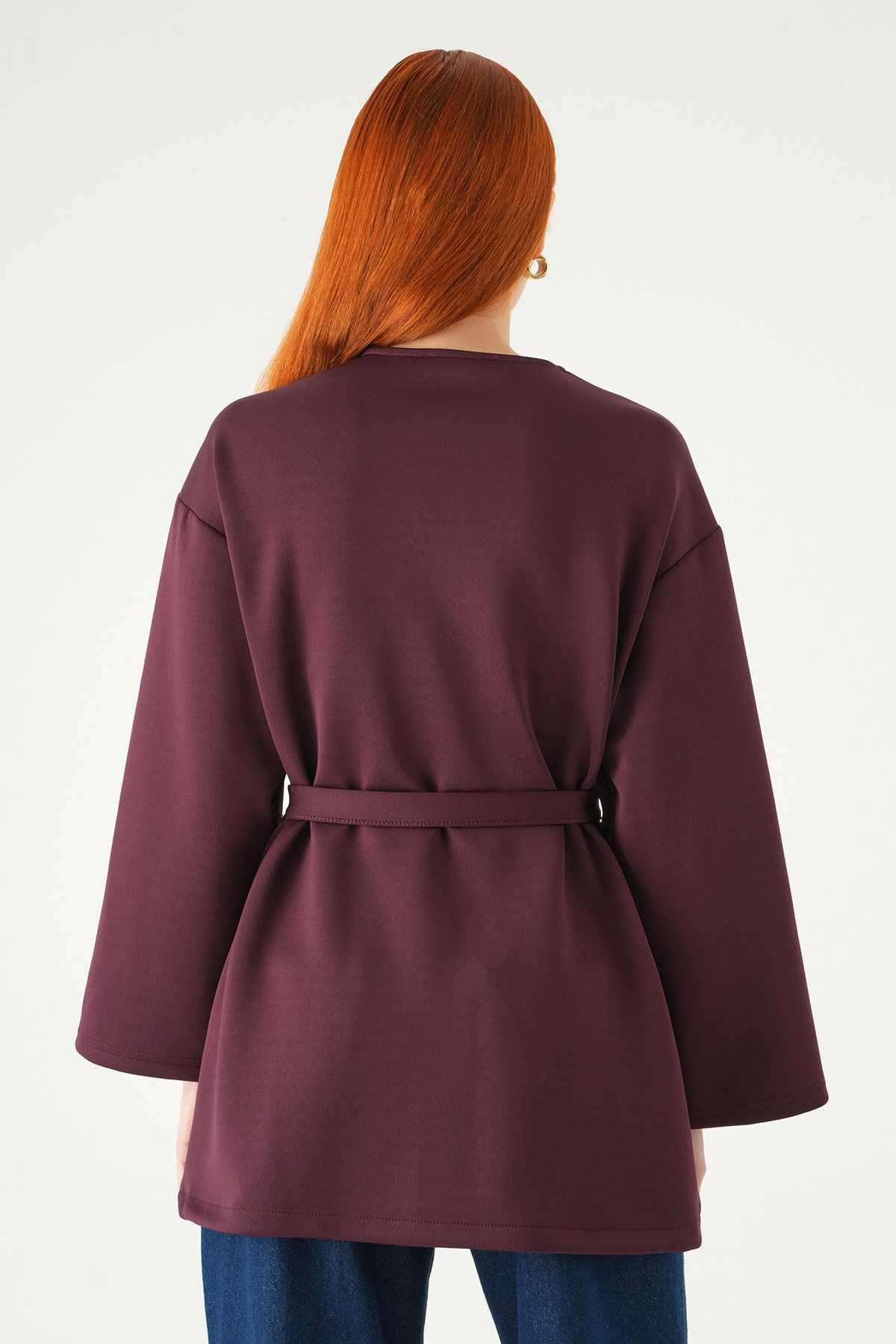 Kuşaklı Geniş Kol Kimono 3068A Mürdüm 5