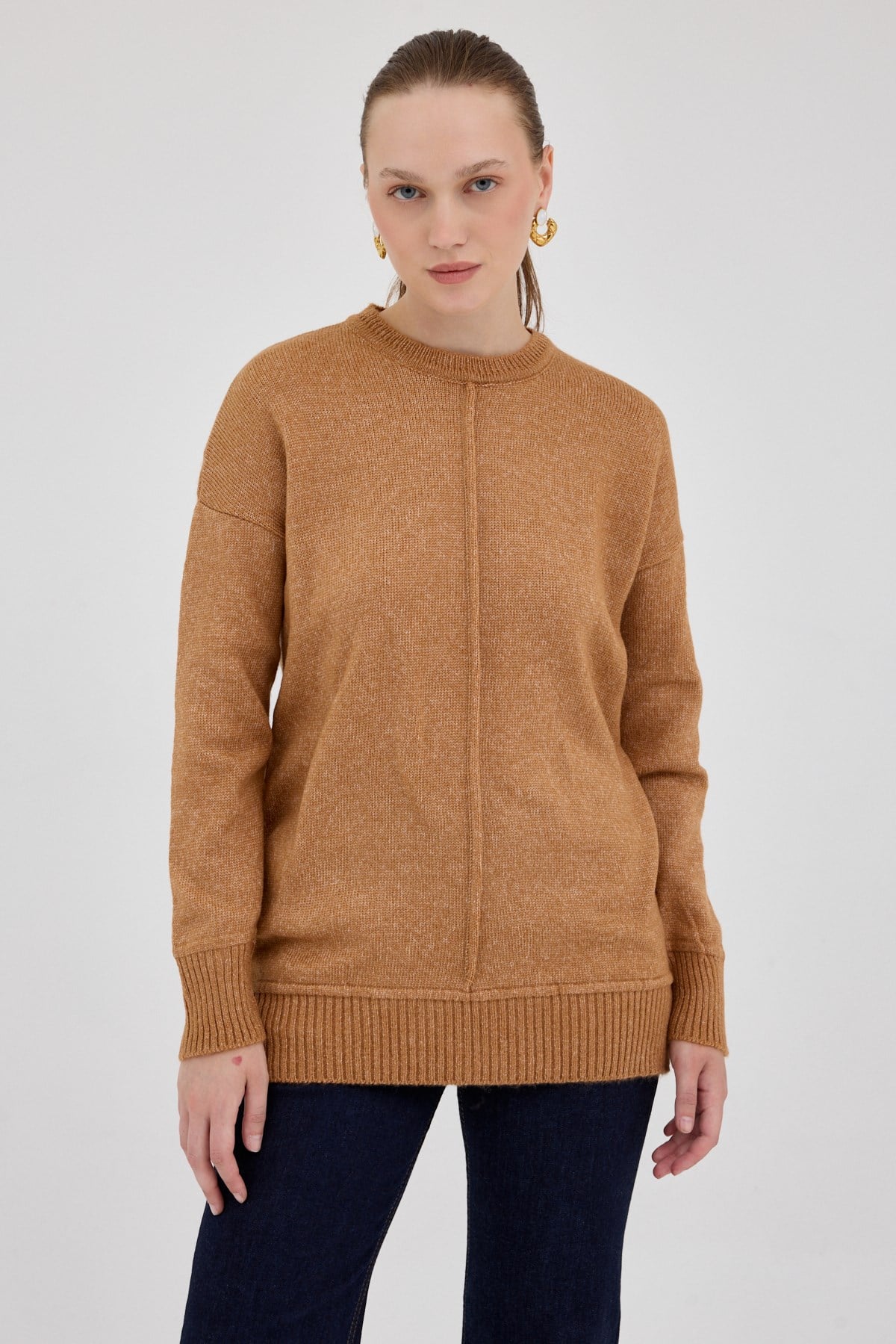 Taba Oversize Bisiklet Yaka Kadın Kazak 2345 2