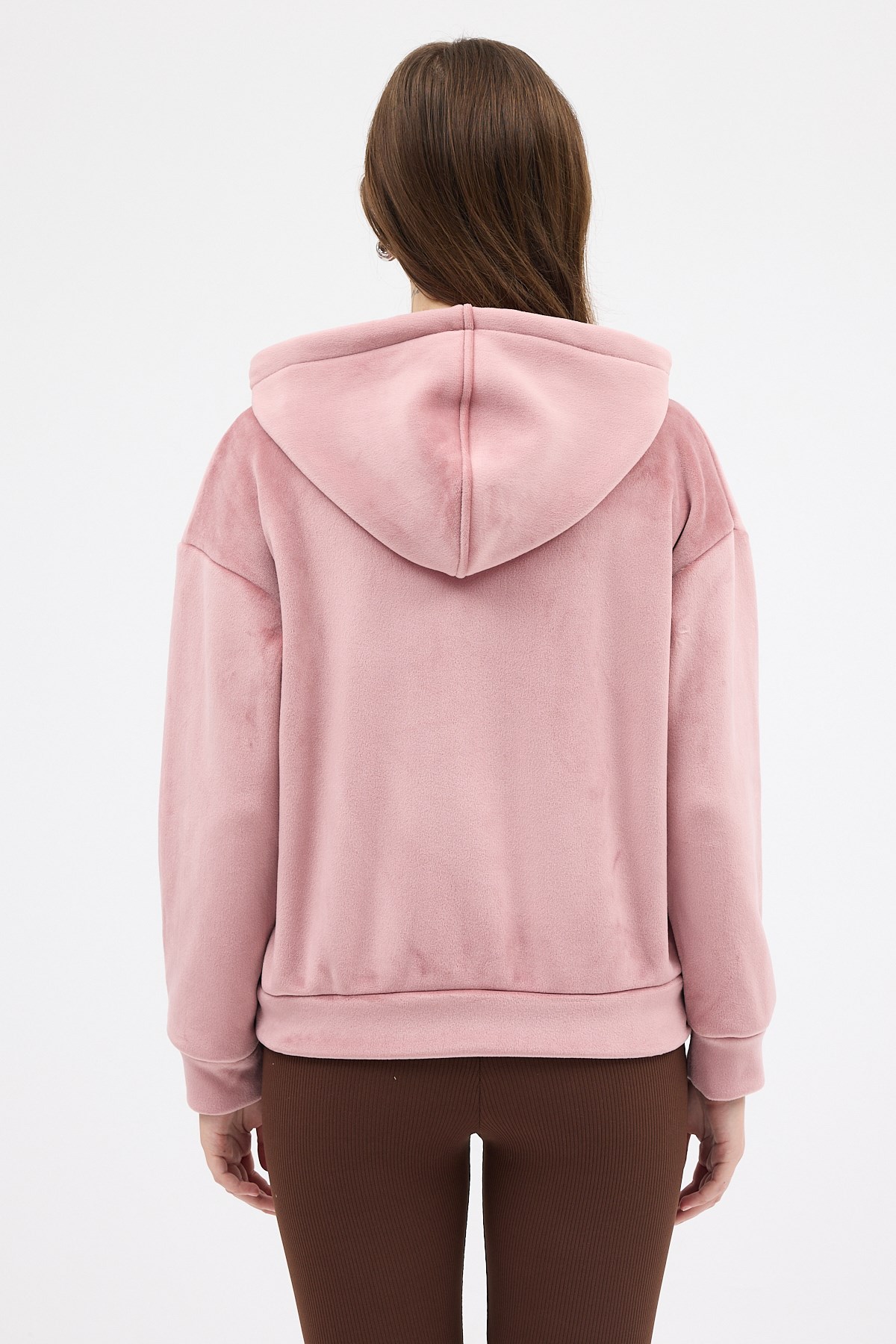 Pembe Kadın Fermuarlı Kapüşonlu Sweatshirt 3059A 5