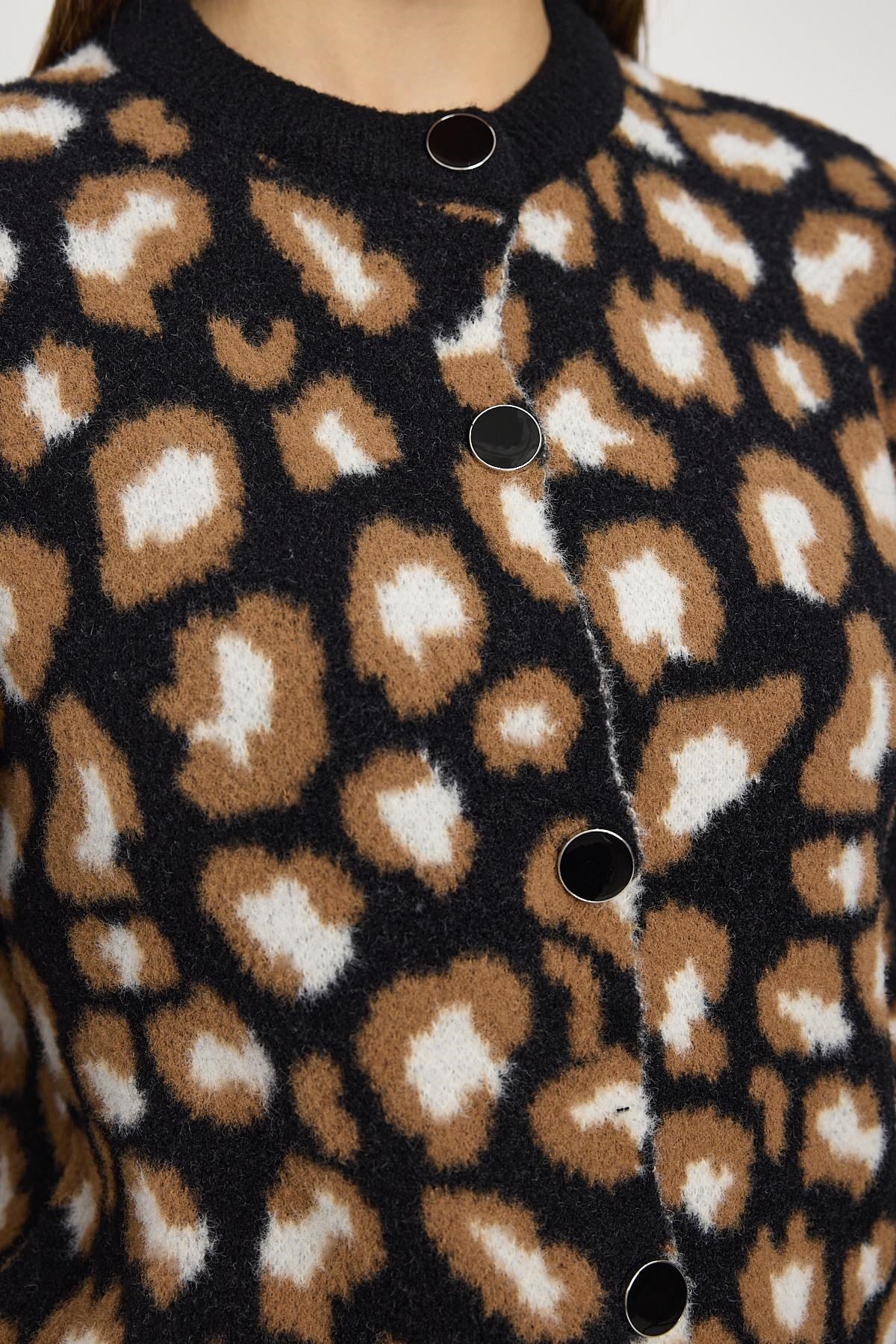 Leopar Detay Triko Hırka 24367 Siyah 4