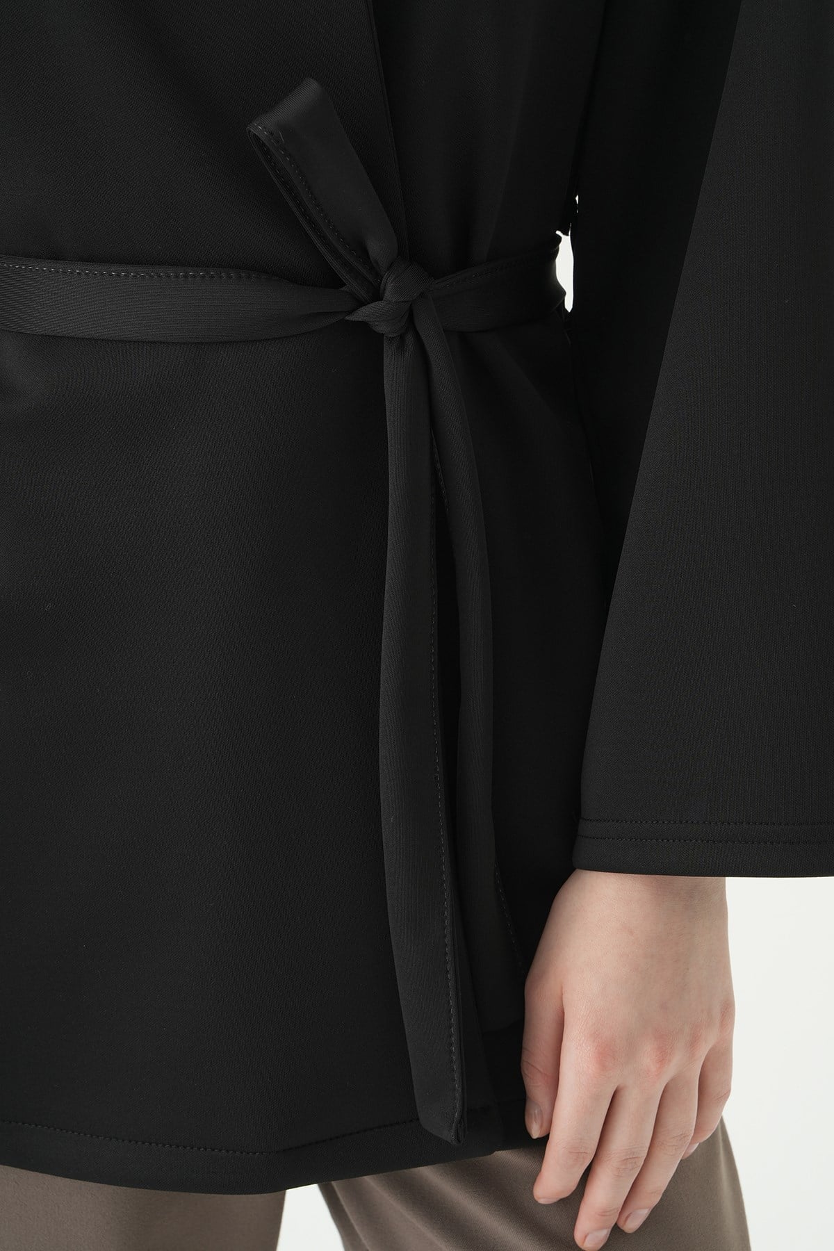 Kuşaklı Geniş Kol Kimono 3068A Siyah 4