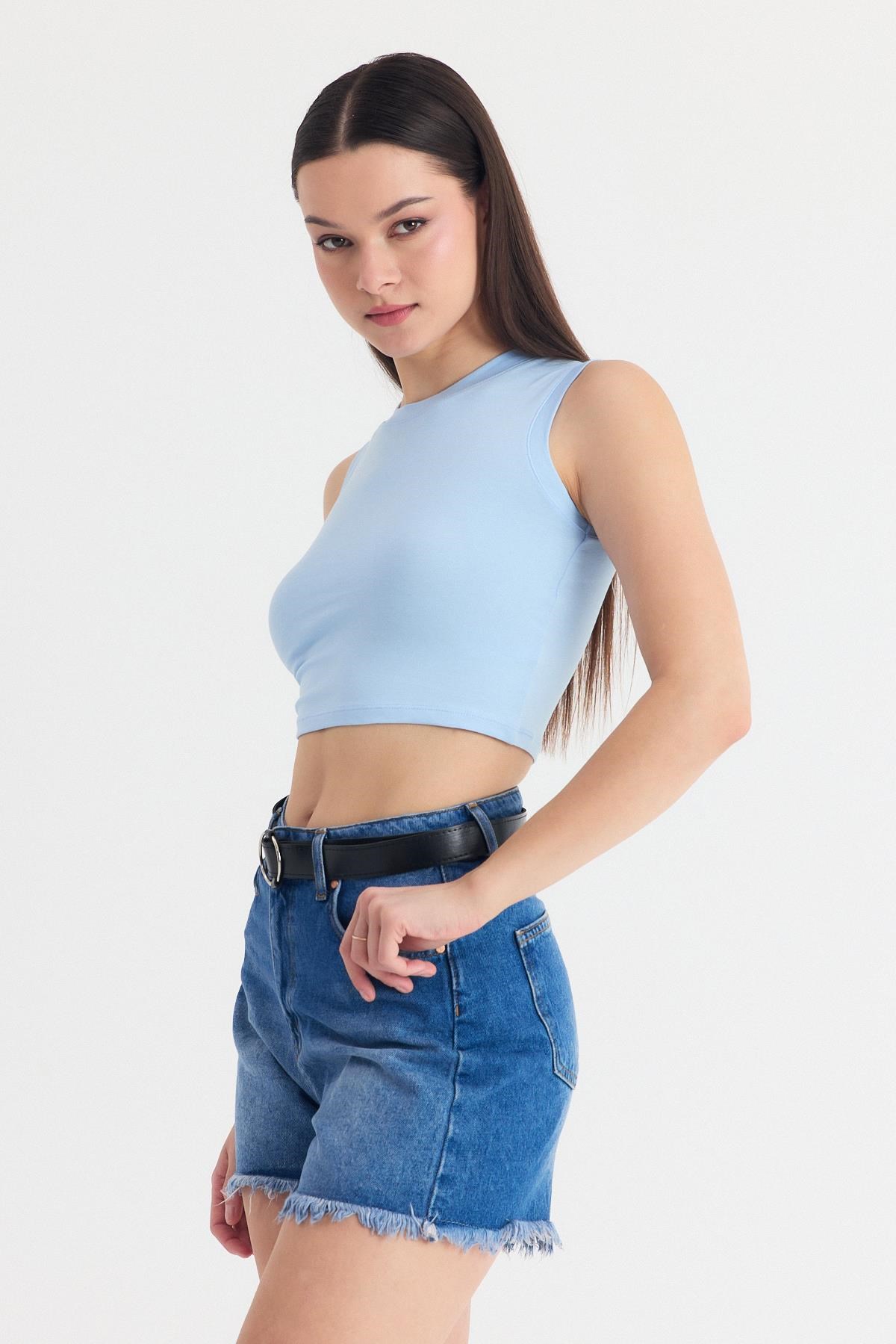 Mavi Kolsuz Bisiklet Yaka Crop Atlet 318 3