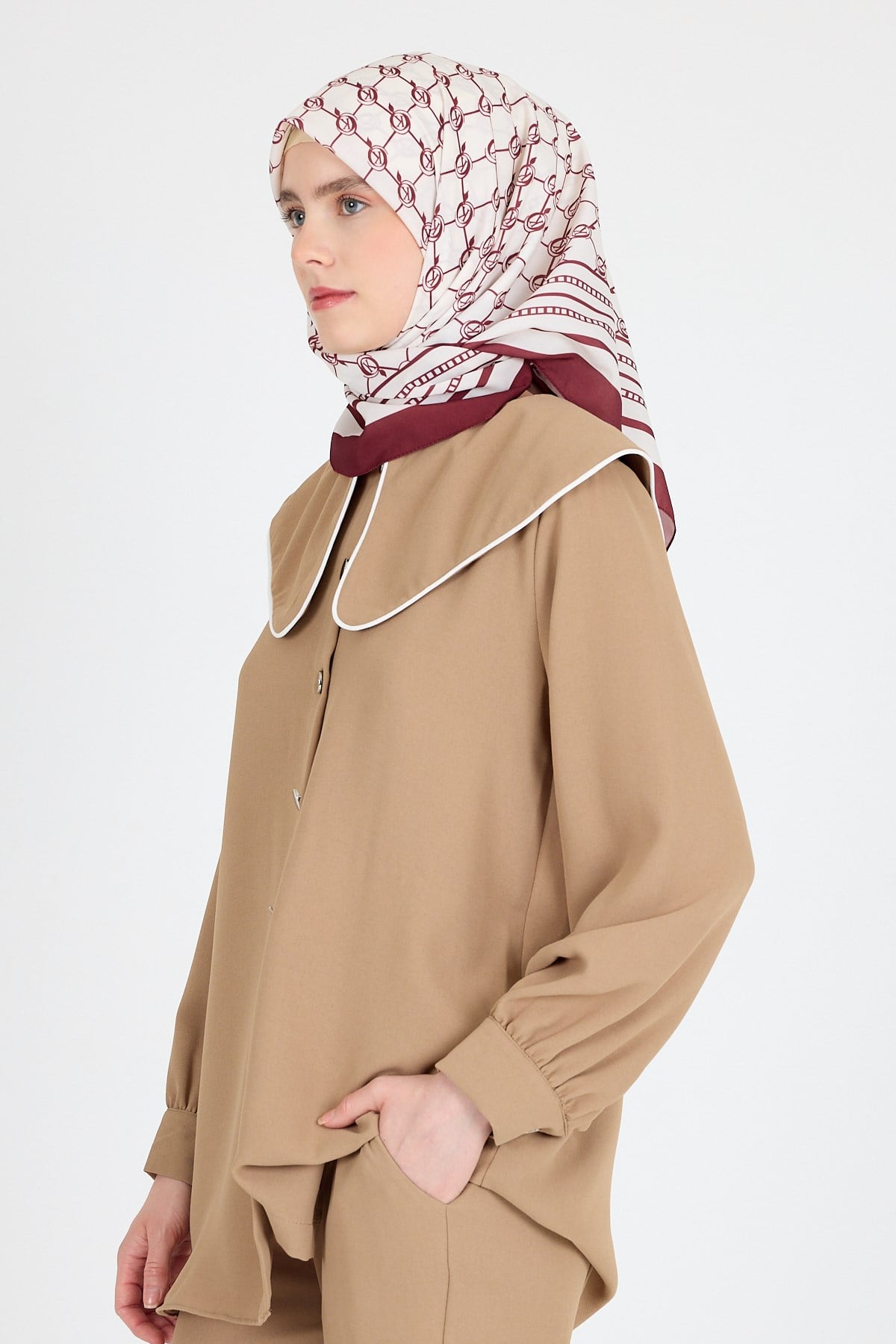Bordo Monogram Desenli Eşarp 3015 3