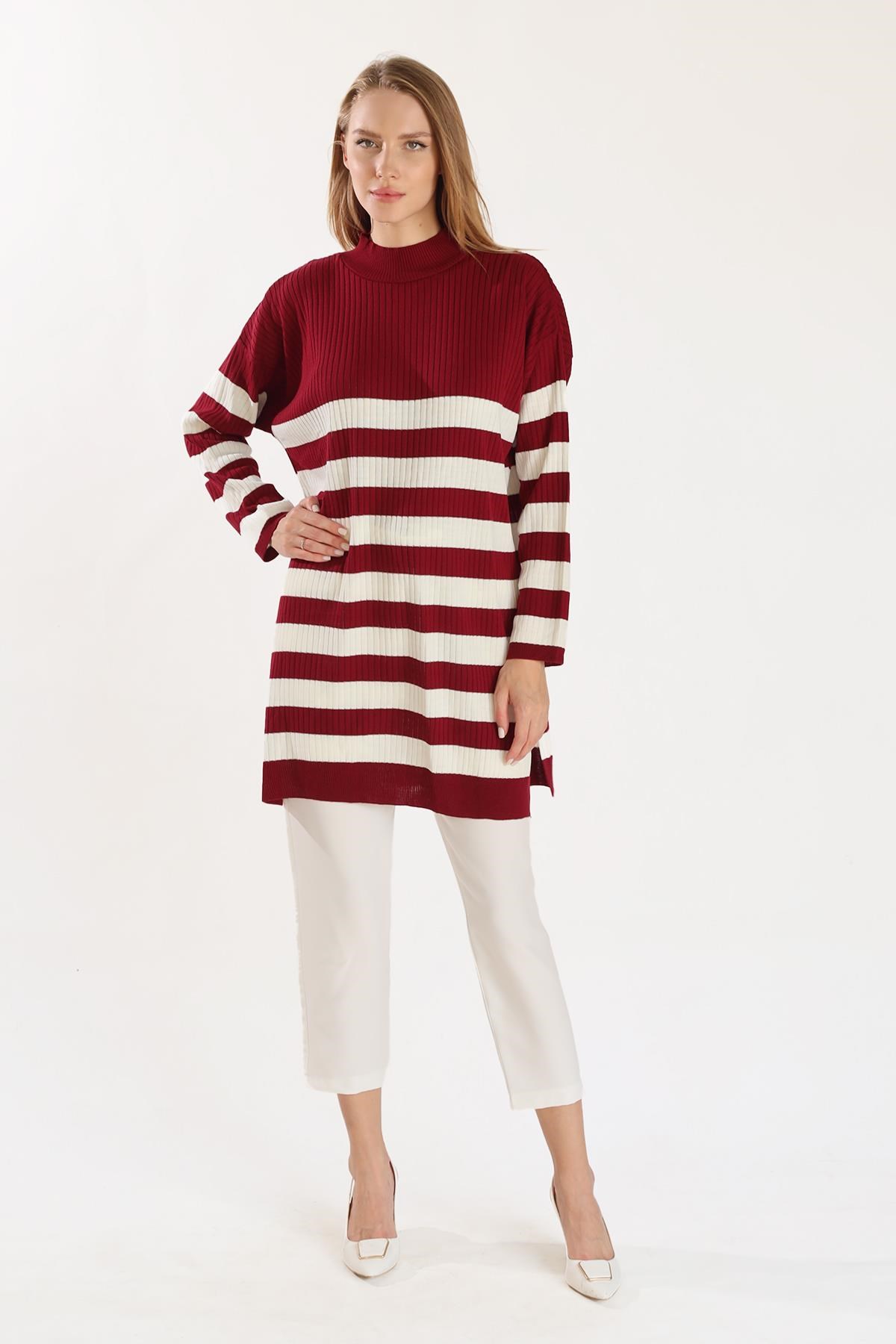 Çizgili Triko Tunik 5330 Bordo