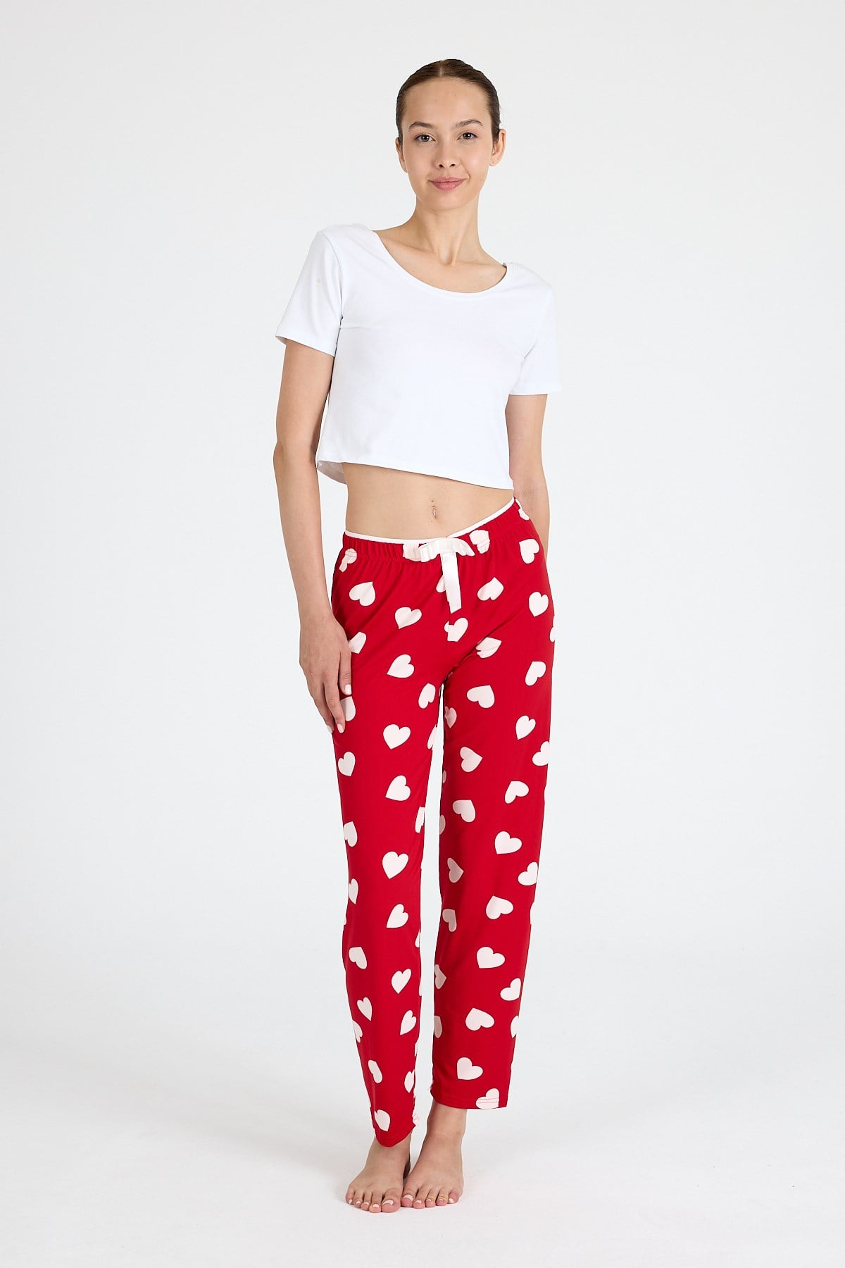 Kırmızı Kalp Desenli Örme Pijama Altı 4522 6