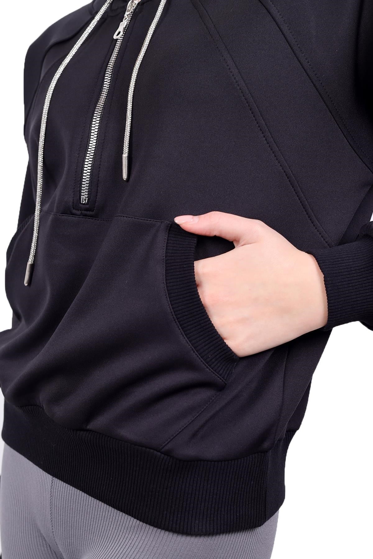 Yarım Fermuar Detay Sweat 9162M Siyah 5
