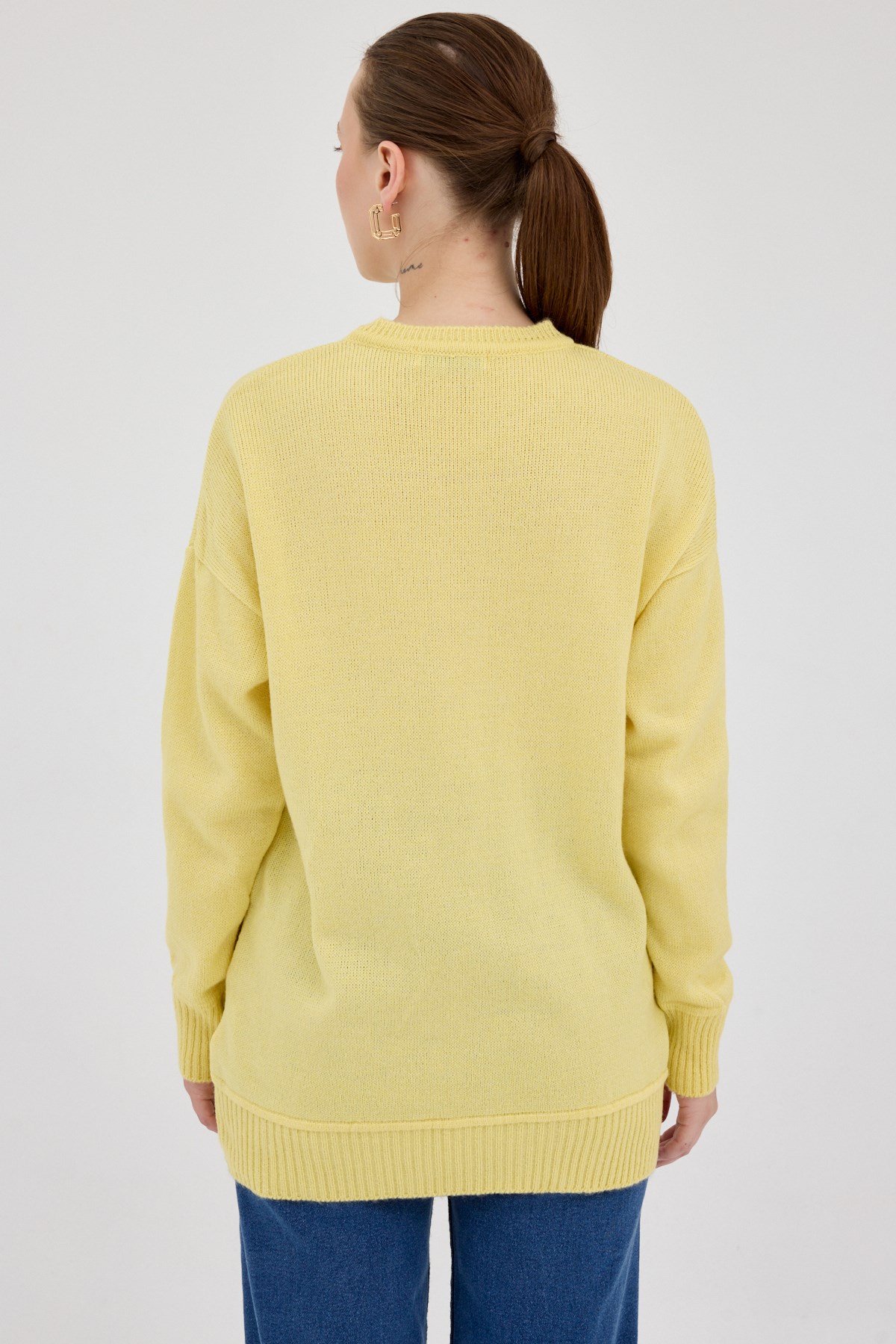 Sarı Oversize Bisiklet Yaka Kadın Kazak 2345 5