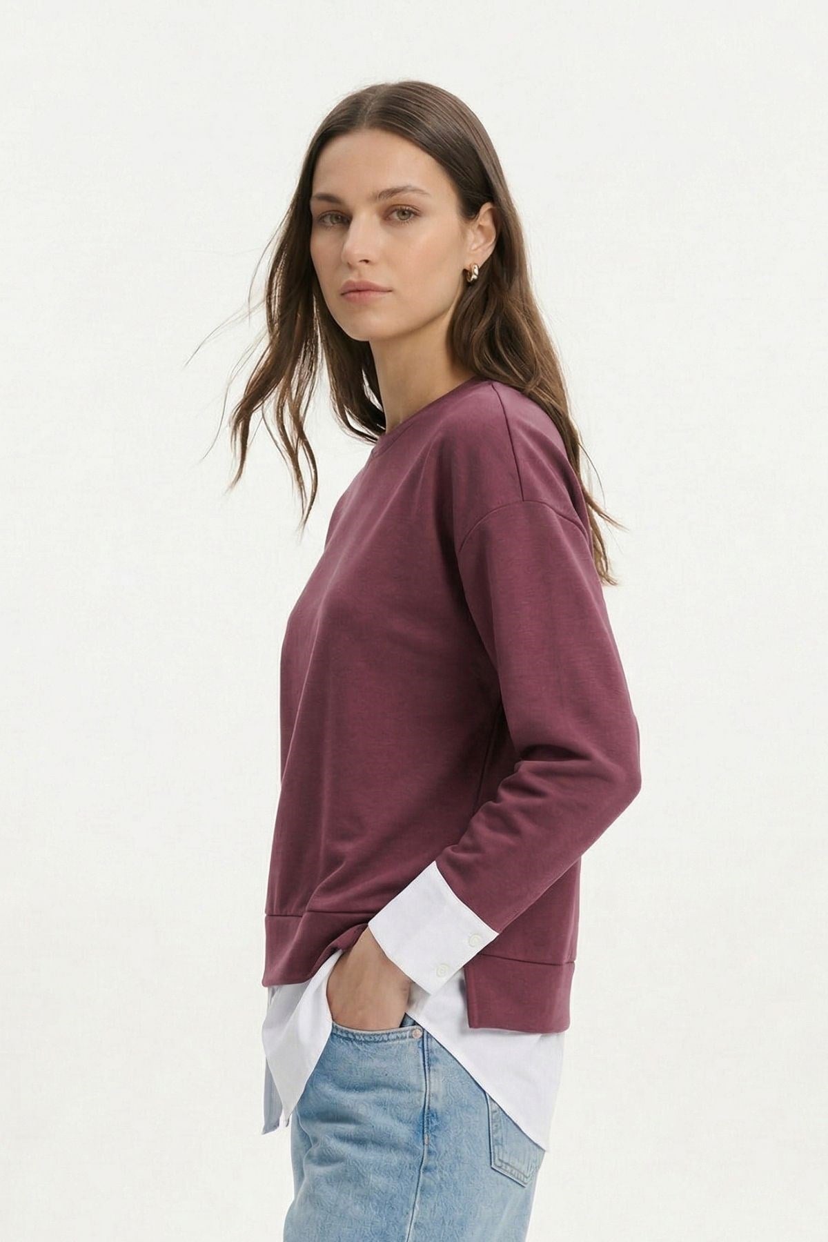 Bisiklet Yaka Garnili Bluz 8375 Bordo 2