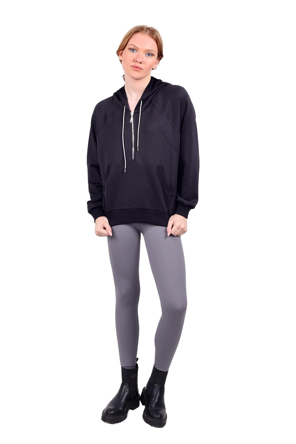 Yarım Fermuar Detay Sweat 9162M Siyah 7