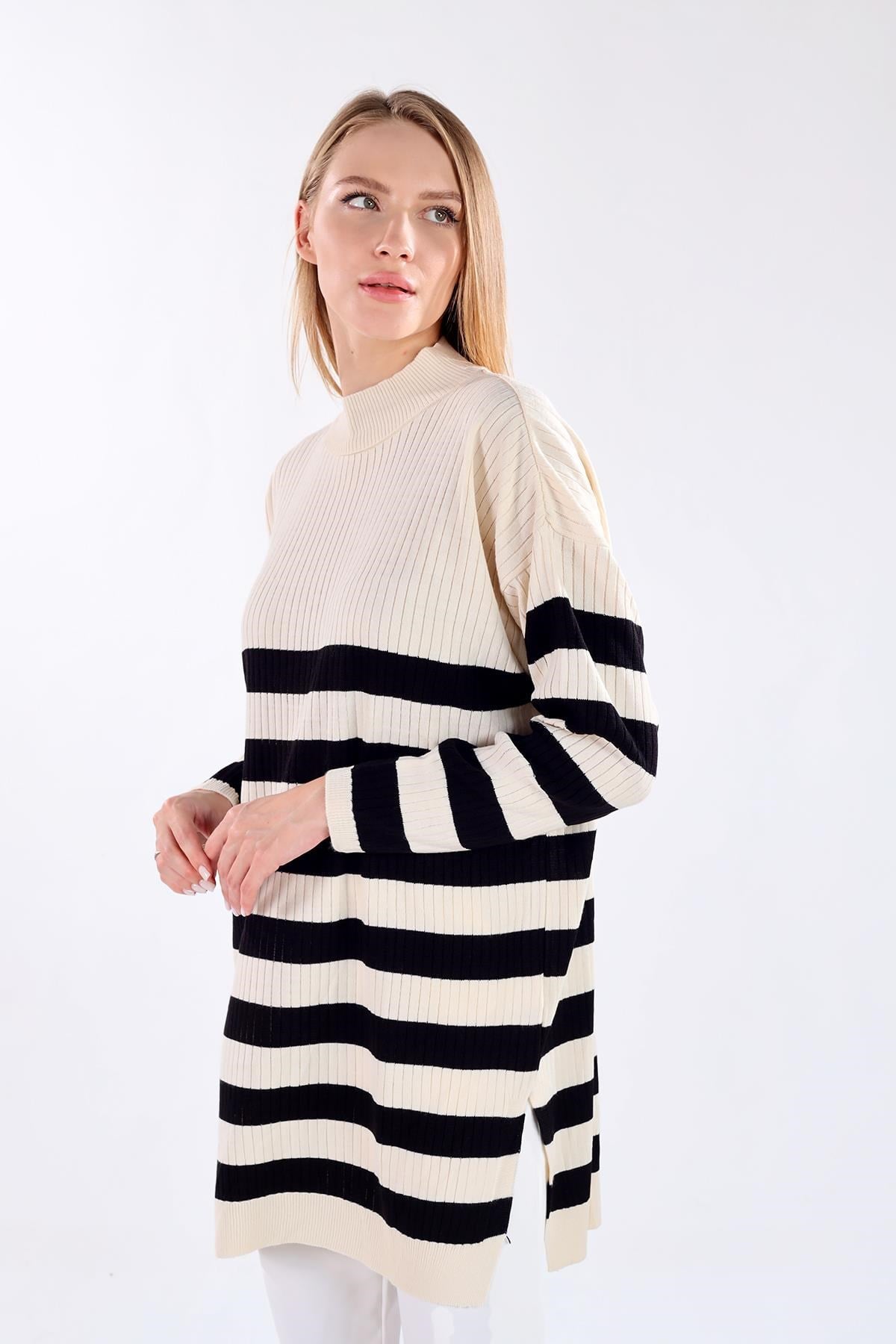Çizgili Triko Tunik 5330 Ekru 2