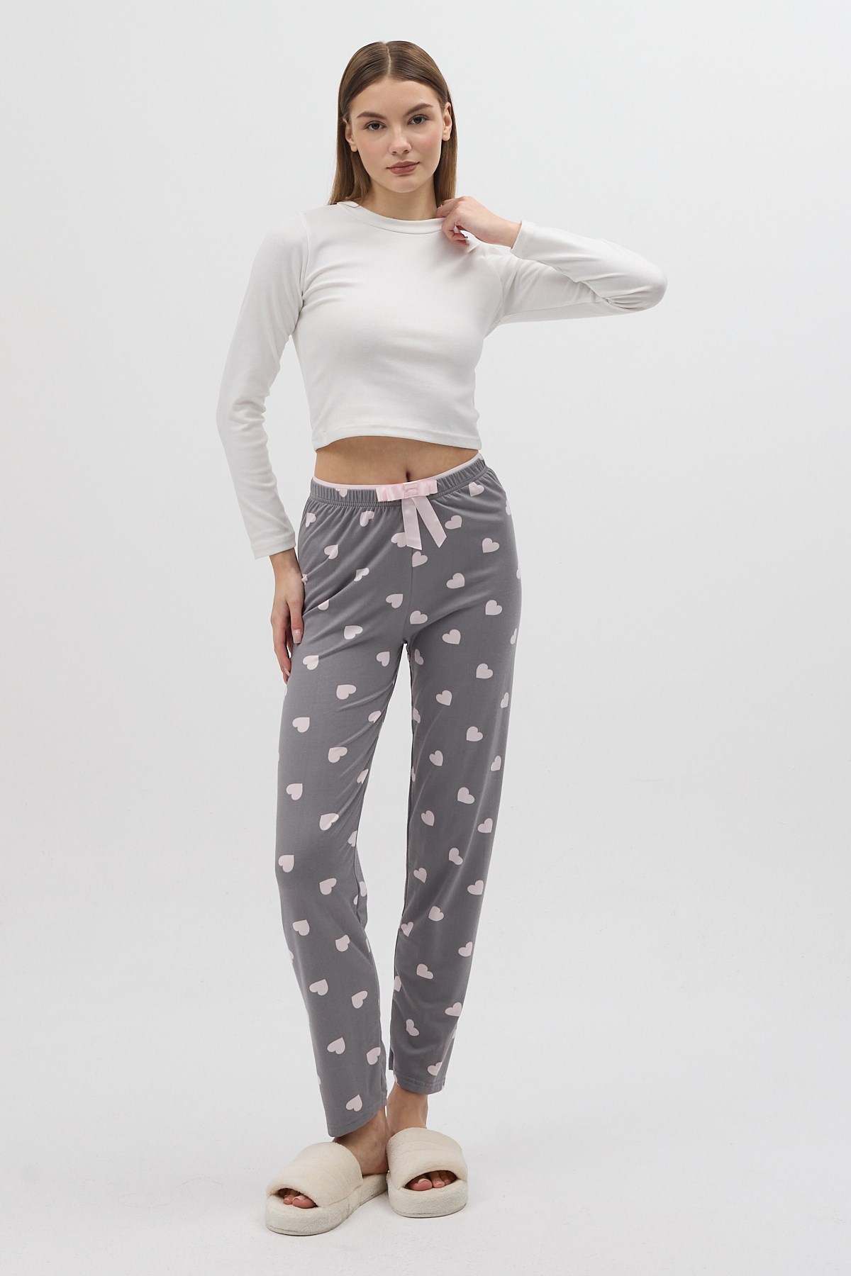 Gri Kalp Desenli Kadın Pijama Altı 4530