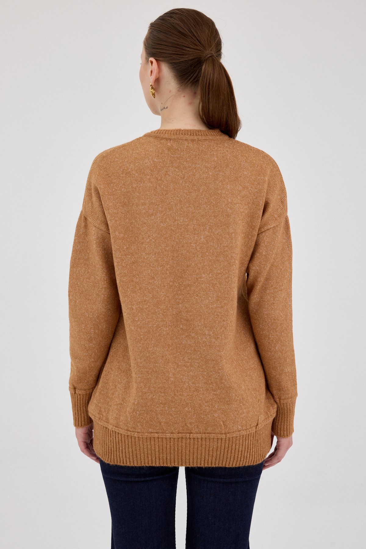 Taba Oversize Bisiklet Yaka Kadın Kazak 2345 5