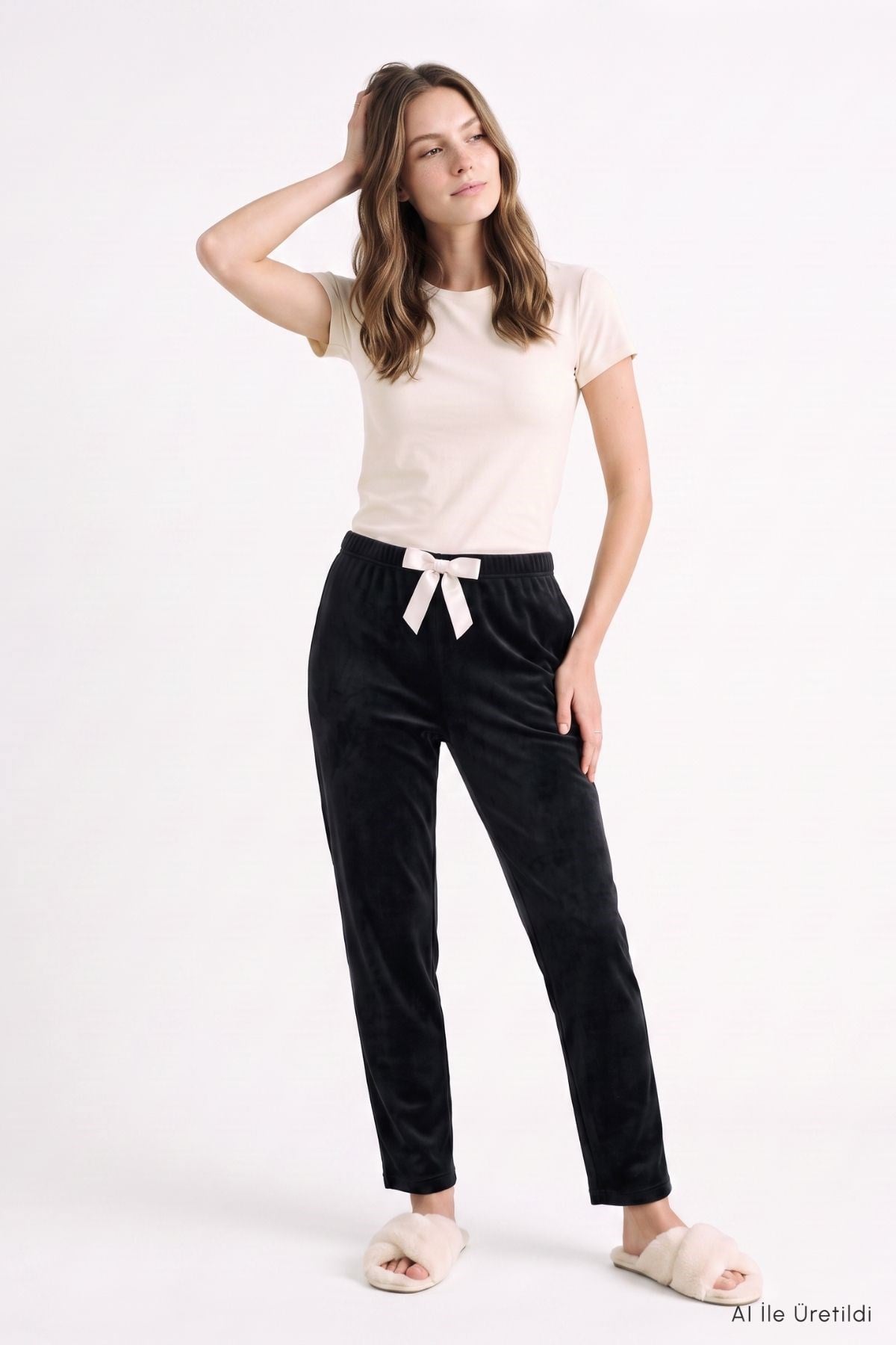 Bel Lastikli Kadife Pijama 0601 Siyah 3