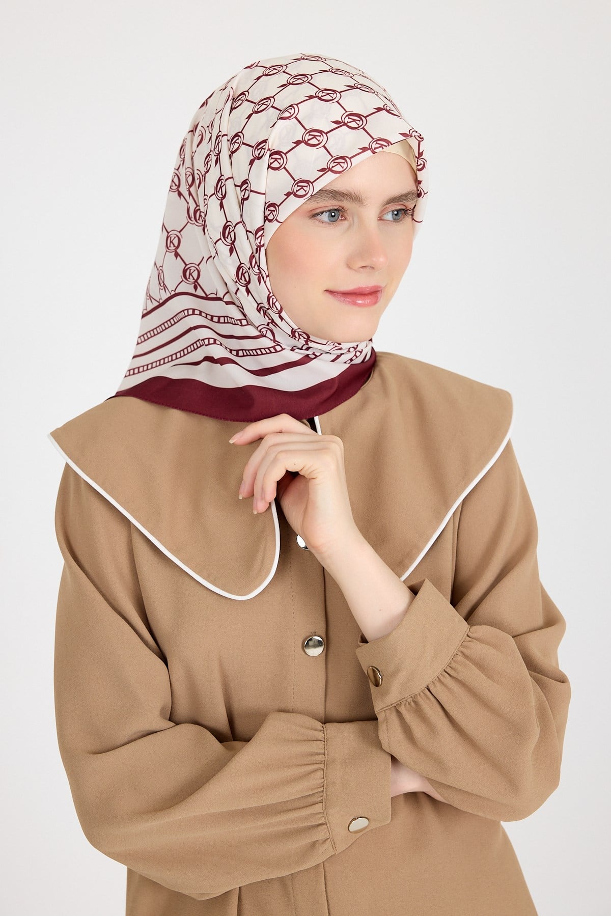 Bordo Monogram Desenli Eşarp 3015 5