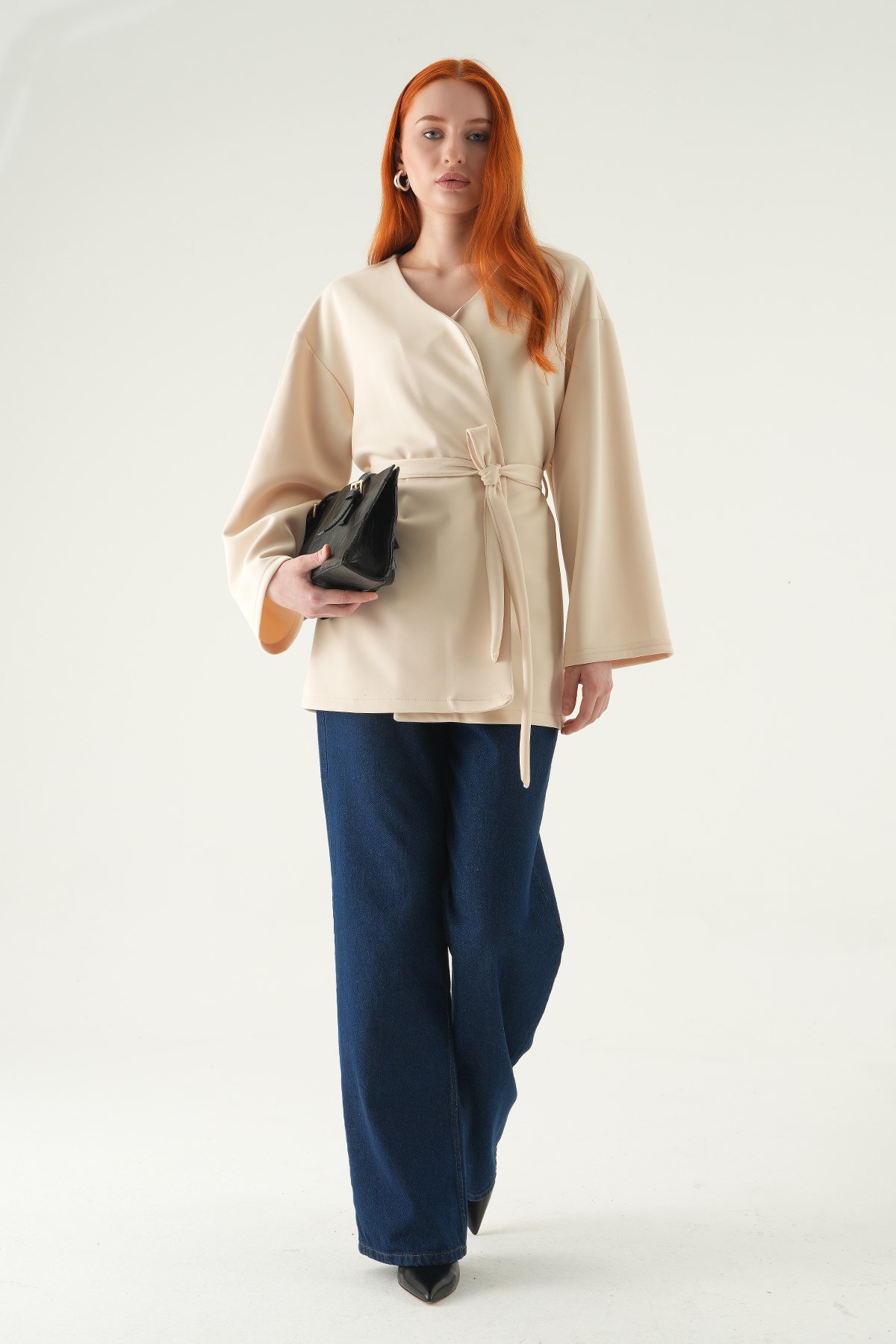 Kuşaklı Geniş Kol Kimono 3068A Taş 3