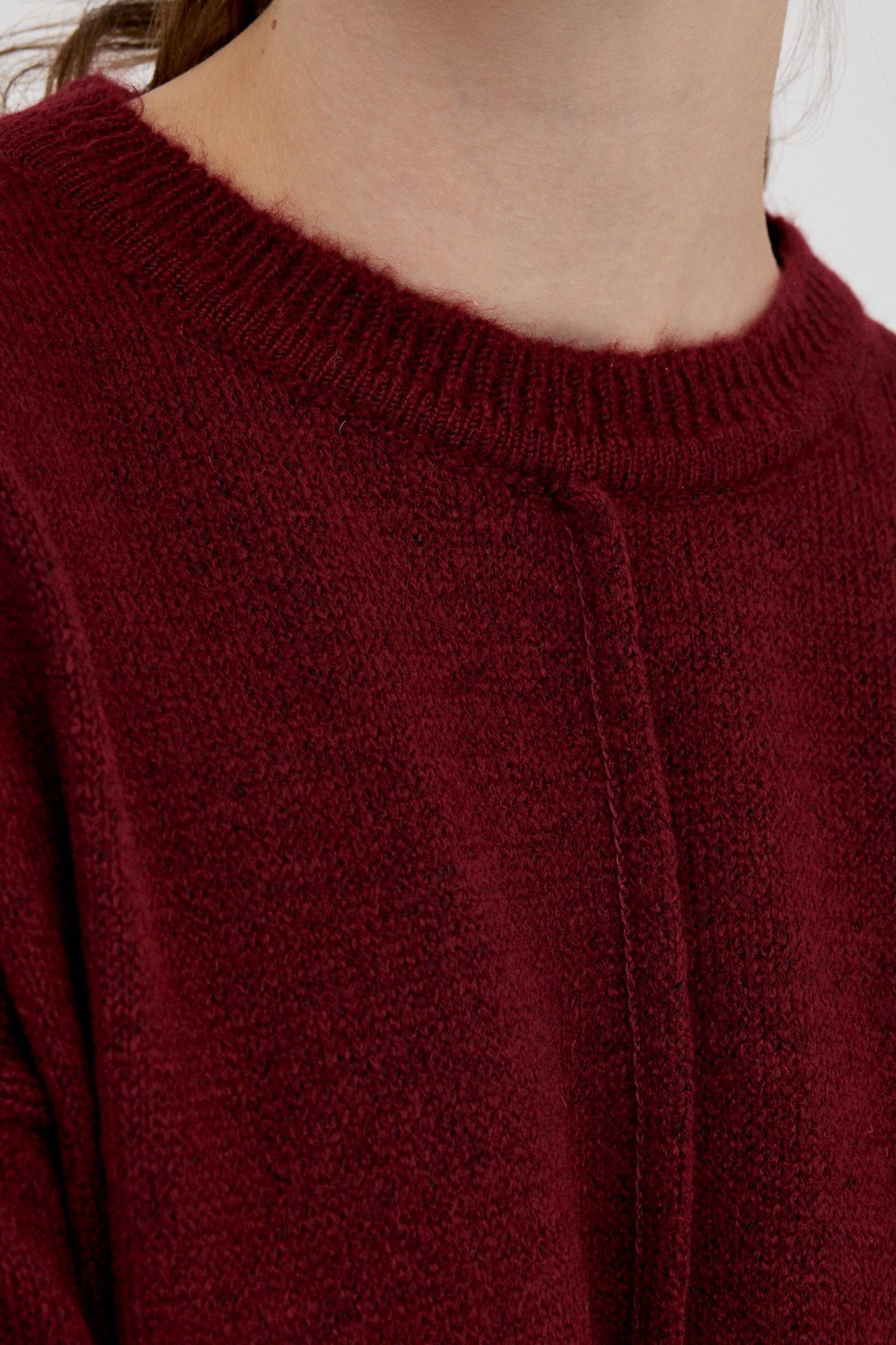 Bordo Oversize Bisiklet Yaka Kadın Kazak 2345 4