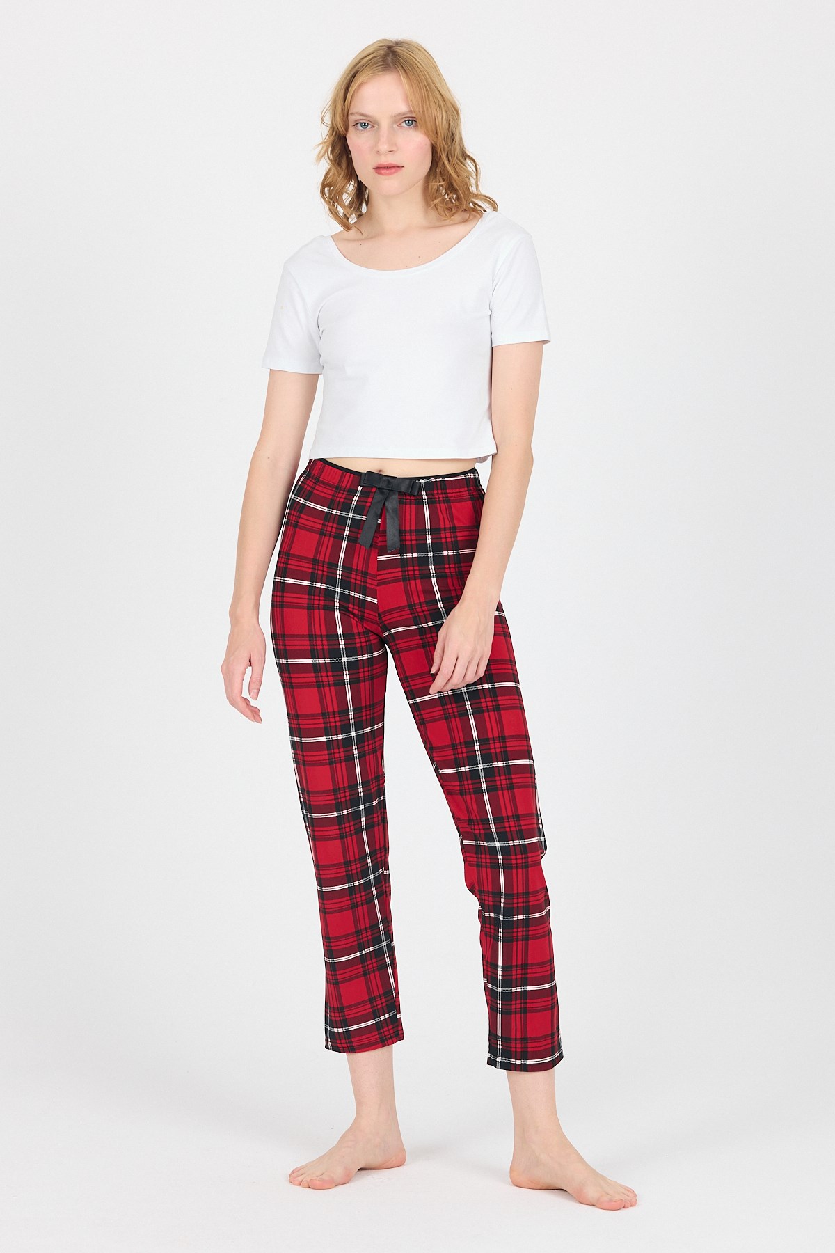 Kırmızı Ekose Desen Pijama Altı 4517