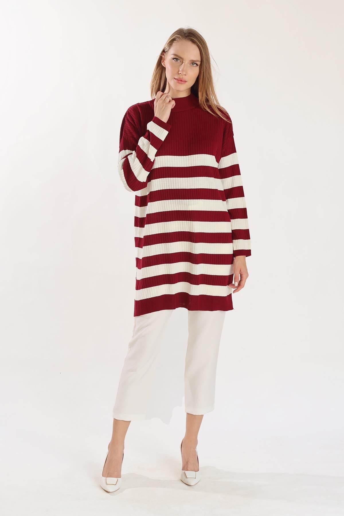 Çizgili Triko Tunik 5330 Bordo 6