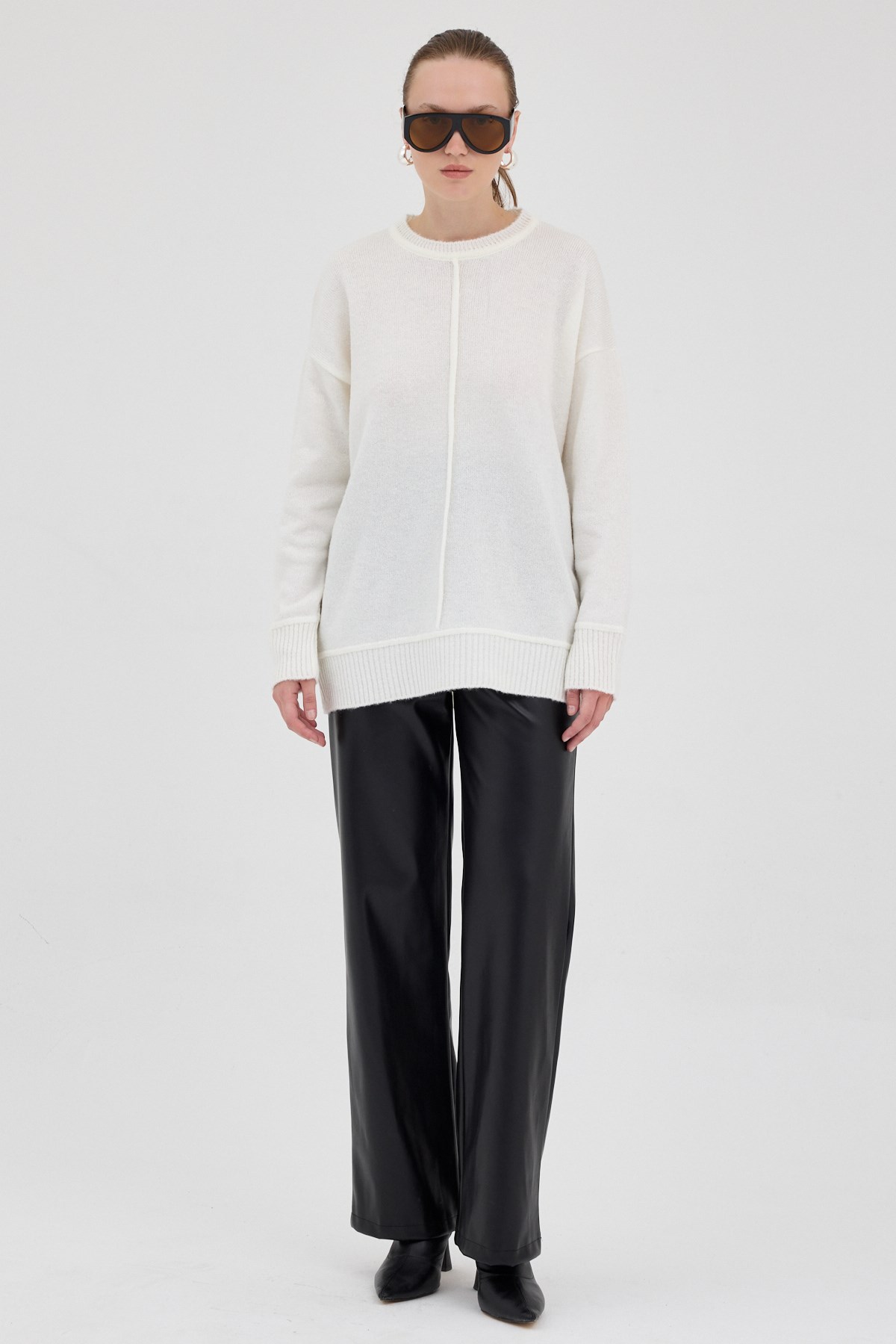 Natural Oversize Bisiklet Yaka Kadın Kazak 2345 3