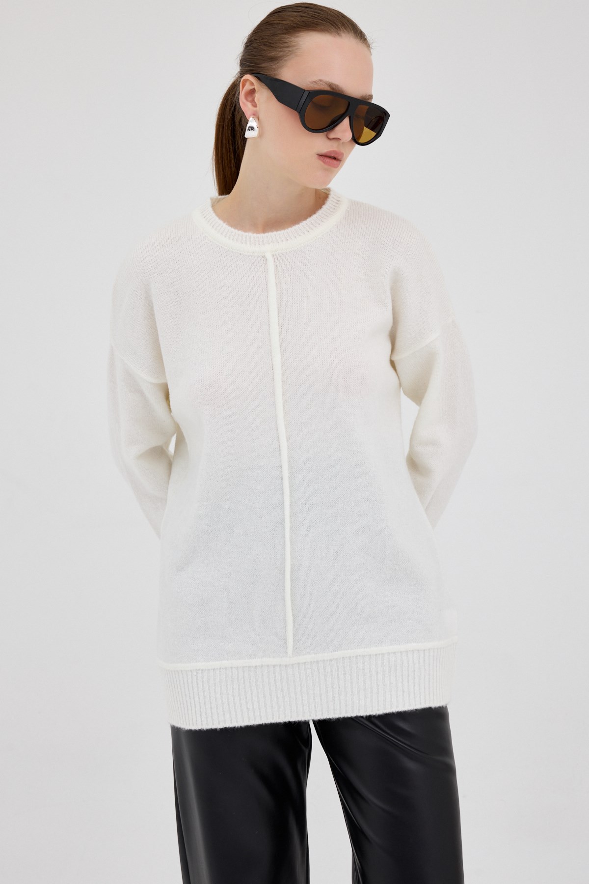 Natural Oversize Bisiklet Yaka Kadın Kazak 2345 2