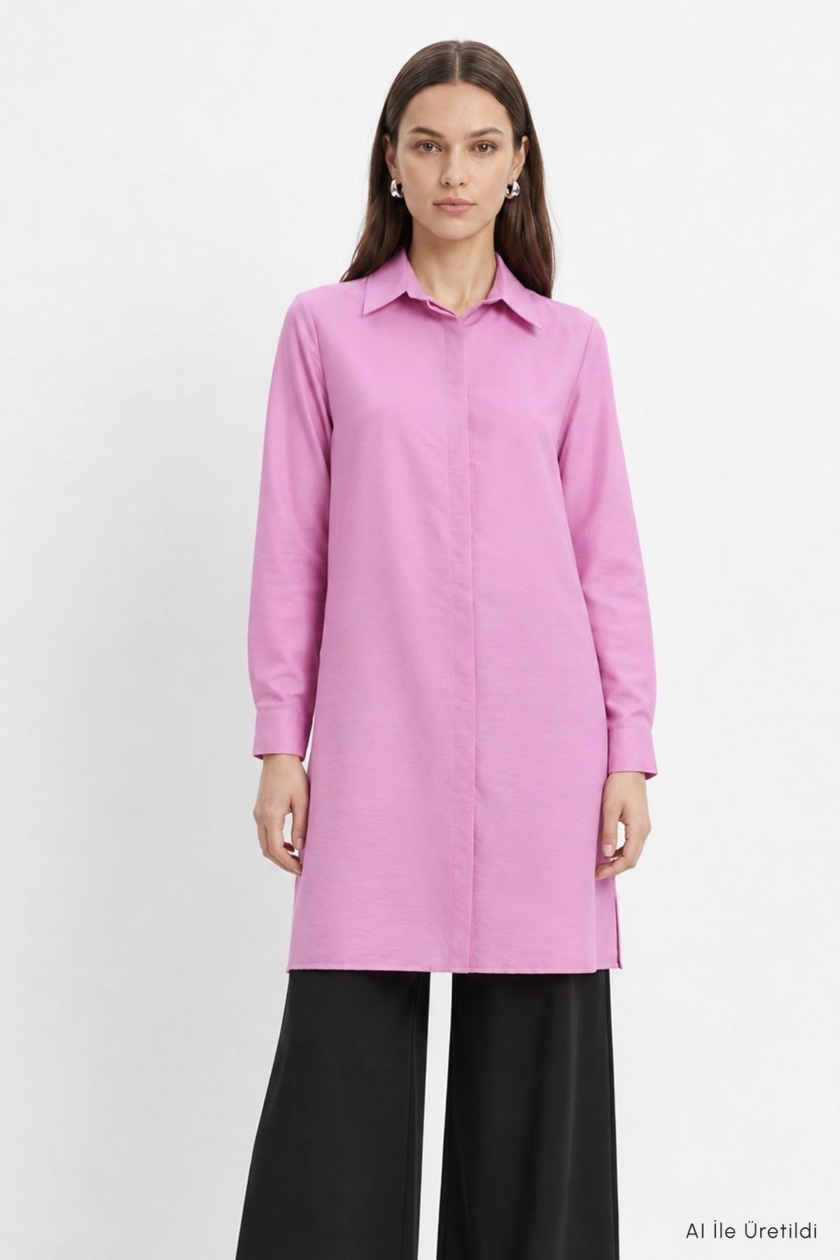 Gizli Düğmeli Tunik 8698 Pembe