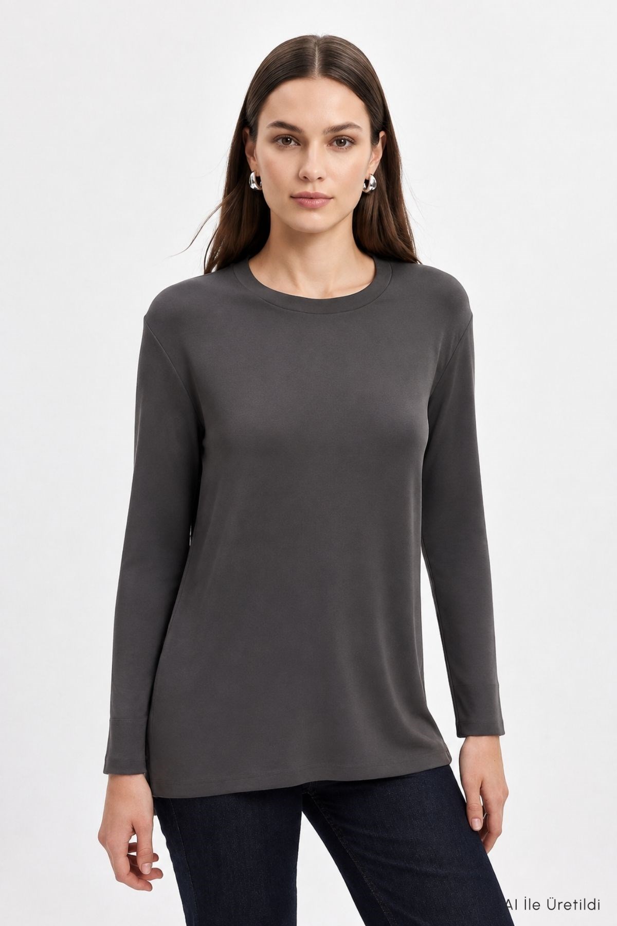 Bisiklet Yaka Yırtmaçlı Tunik 8229A Füme