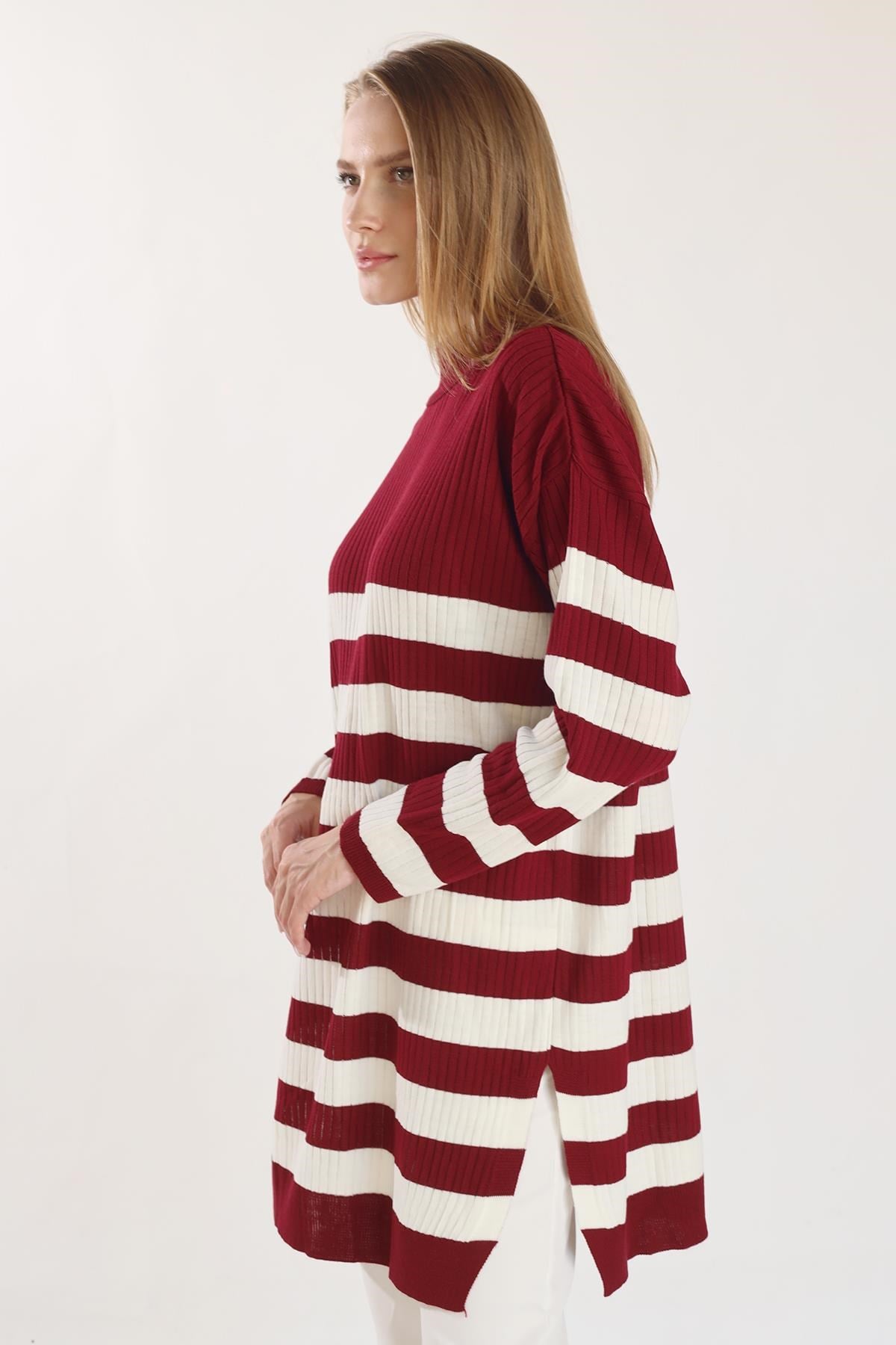 Çizgili Triko Tunik 5330 Bordo 3